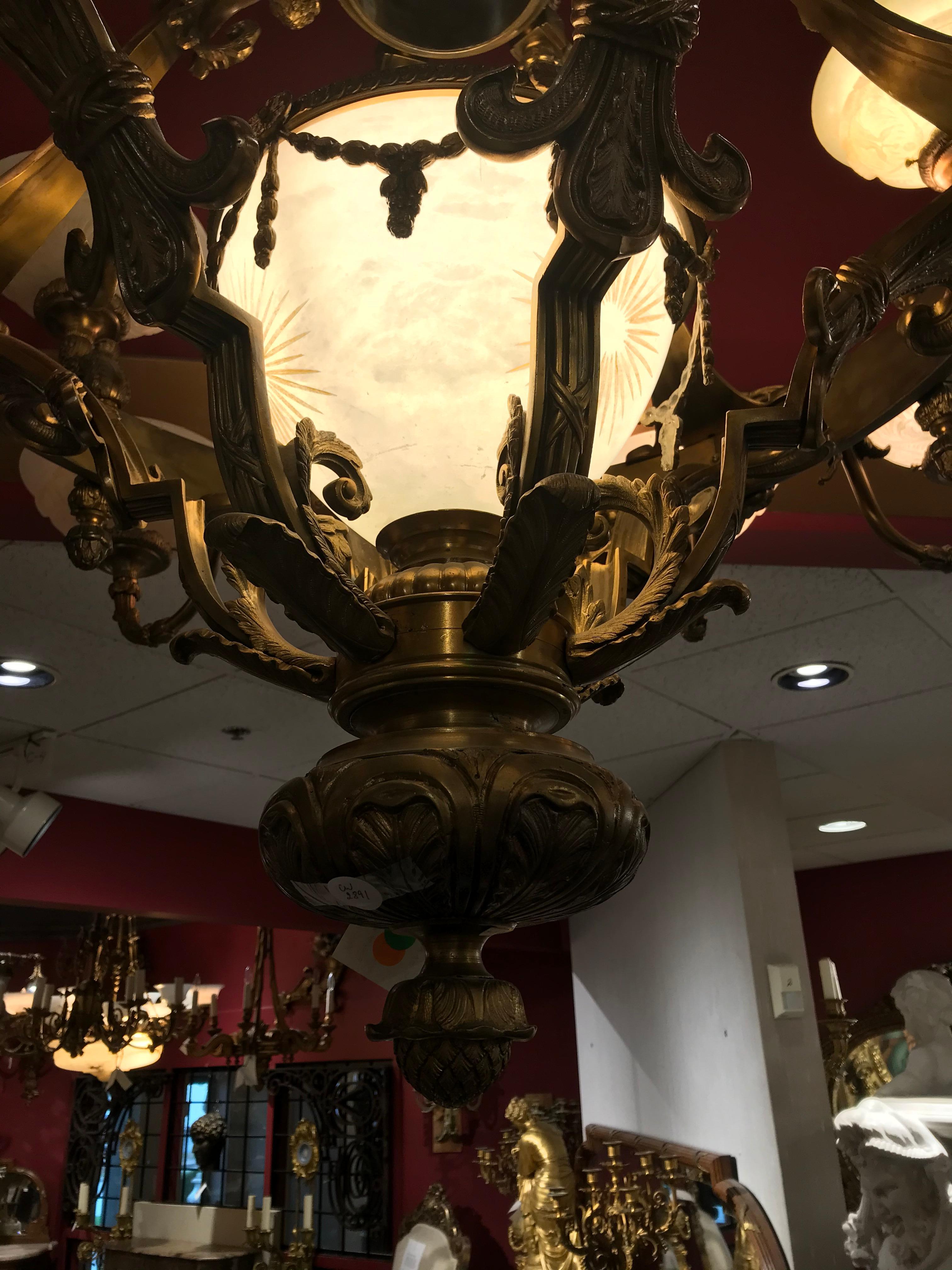 Early 20th Century Superb Gilt Bronze and Alabaster Chandelier