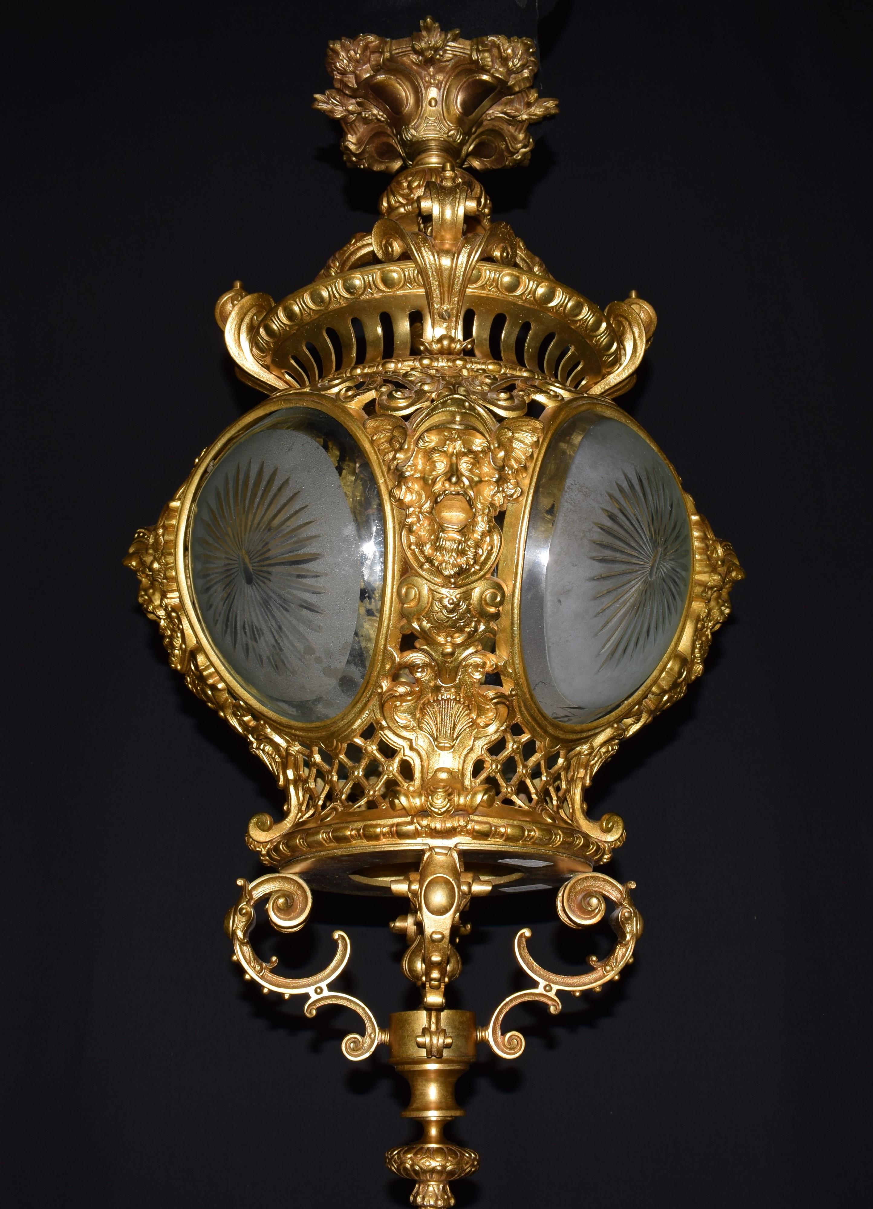 Neoclassical Superb Gilt Bronze and Crystal Lantern, France, circa 1900 For Sale