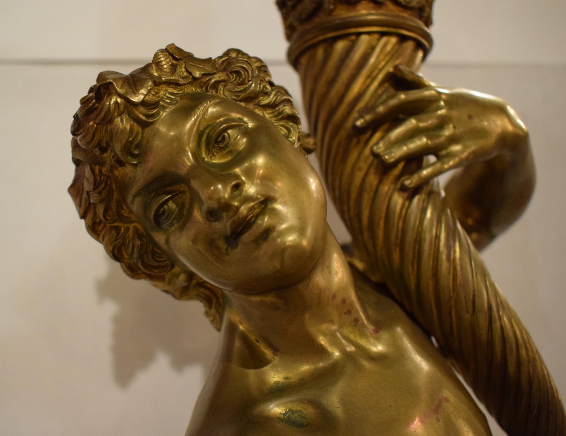 French Superb Gilt Bronze Figural Lamp Base, signed Clodion, 1775. France For Sale