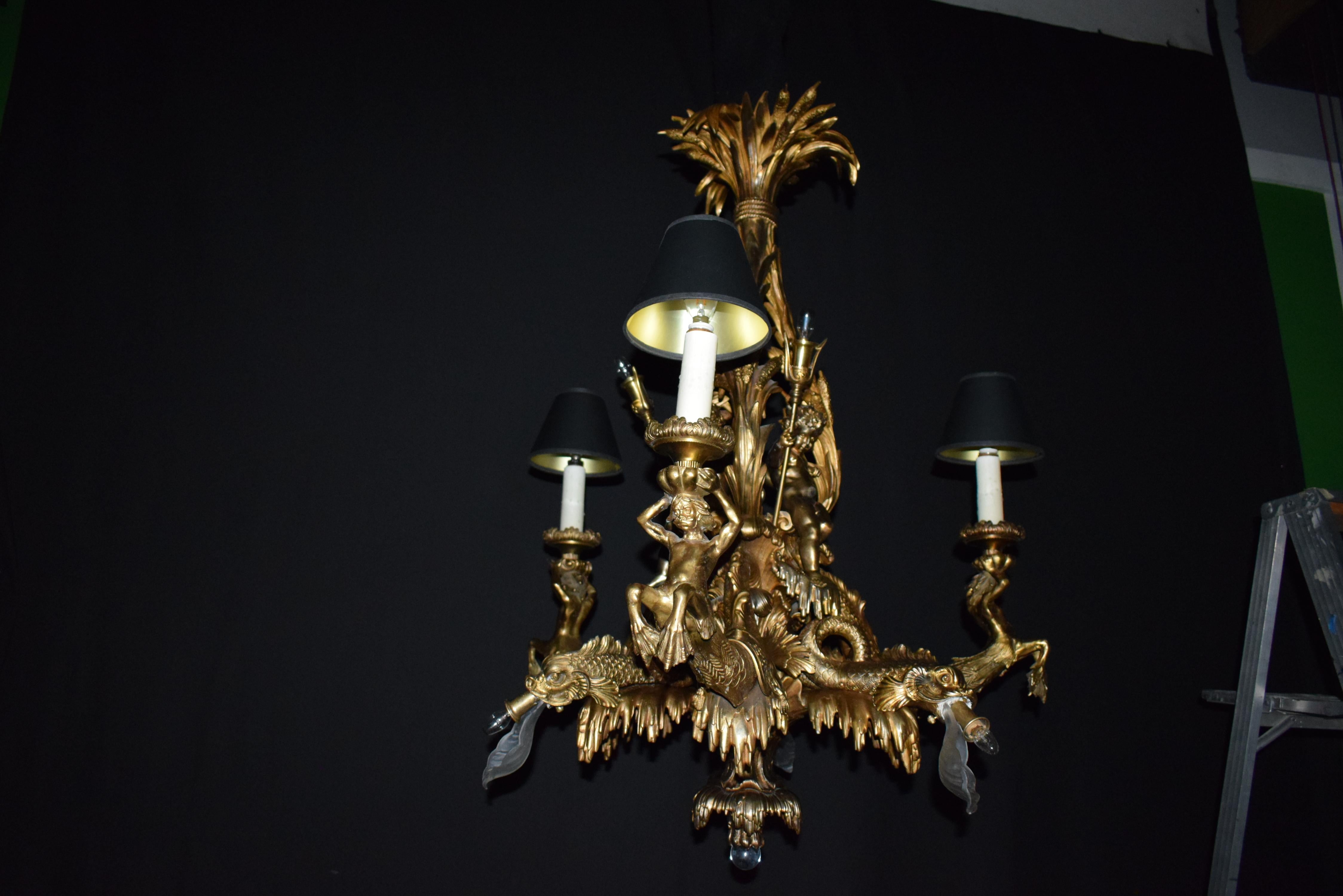 A Superb Gilt Bronze Rocailli Chandelier For Sale 9