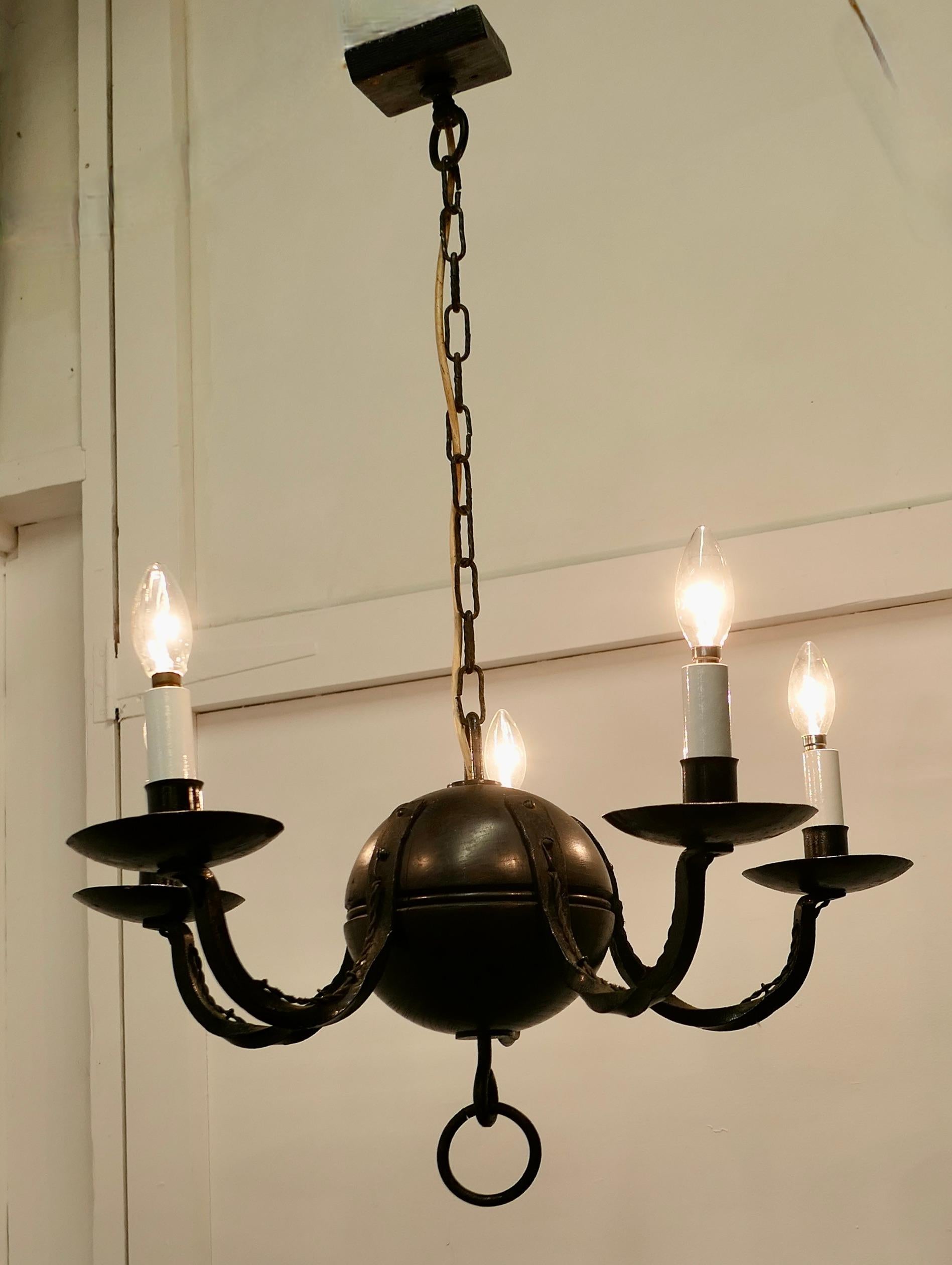 A Superb Gothic Iron and Wood Chandelier    For Sale 6