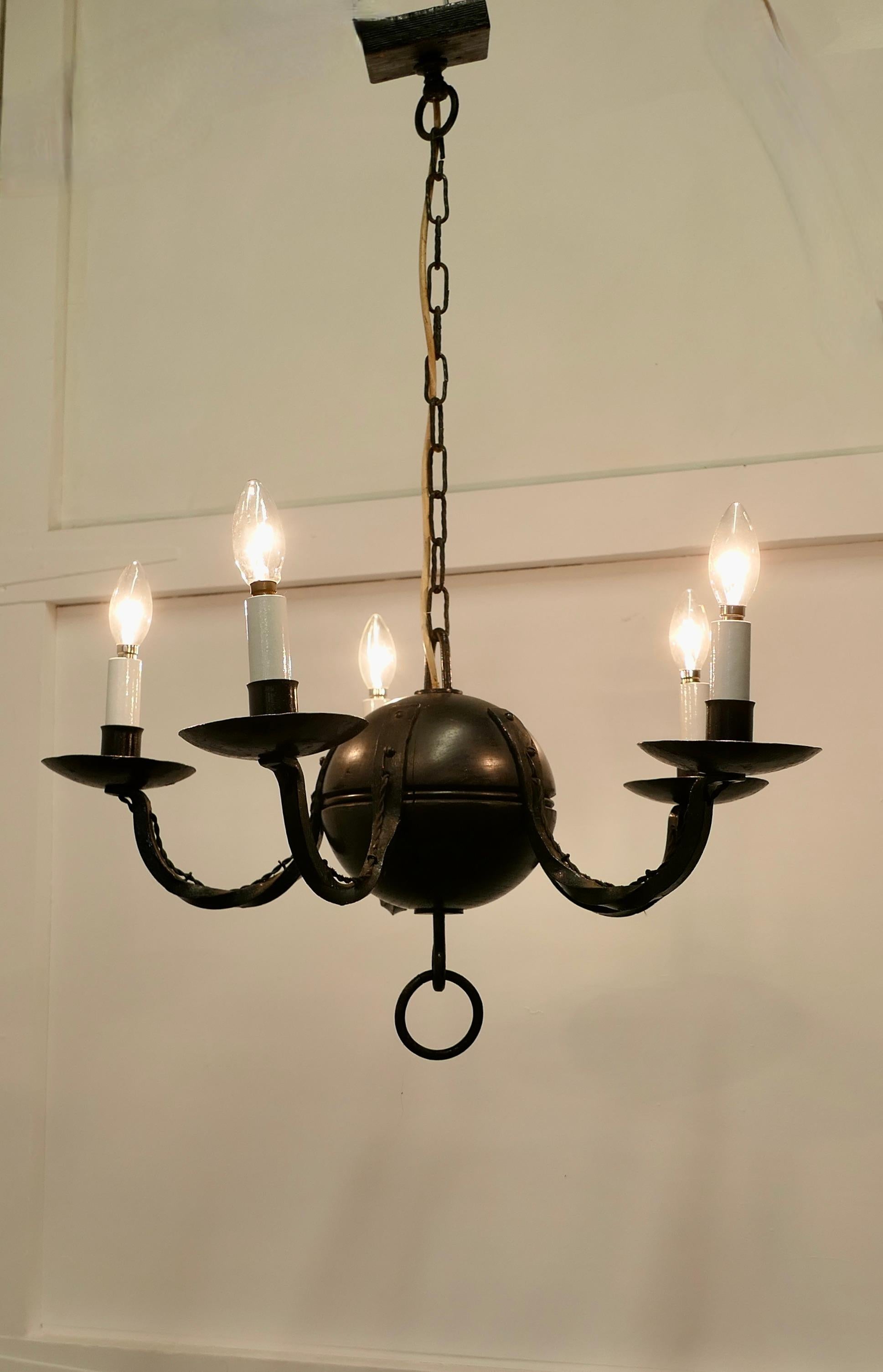 A Superb Gothic Iron and Wood Chandelier    For Sale 7