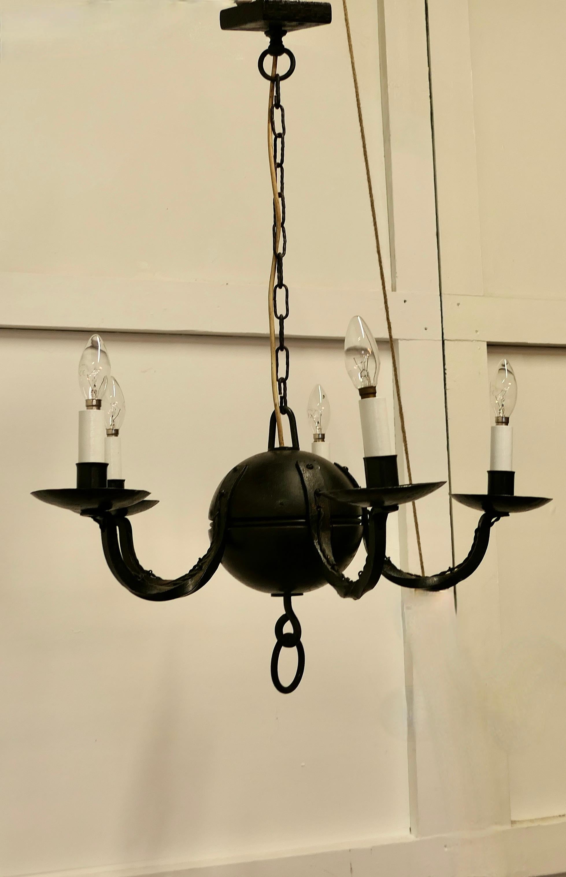 A Superb Gothic Iron and Wood Chandelier    For Sale 2