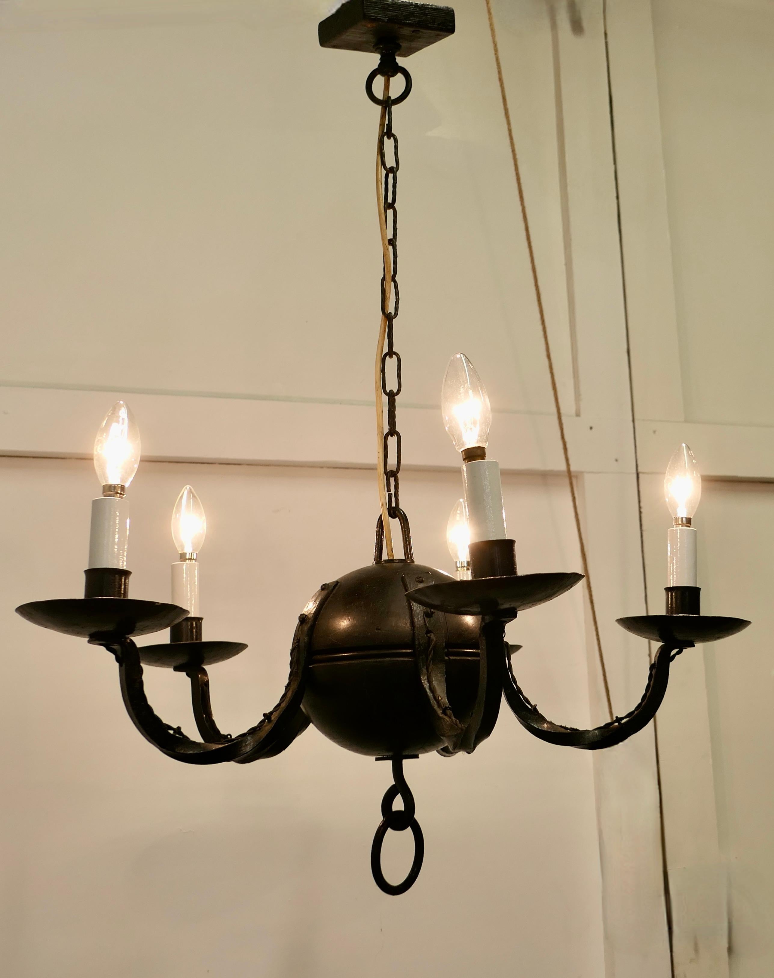 A Superb Gothic Iron and Wood Chandelier    For Sale 3