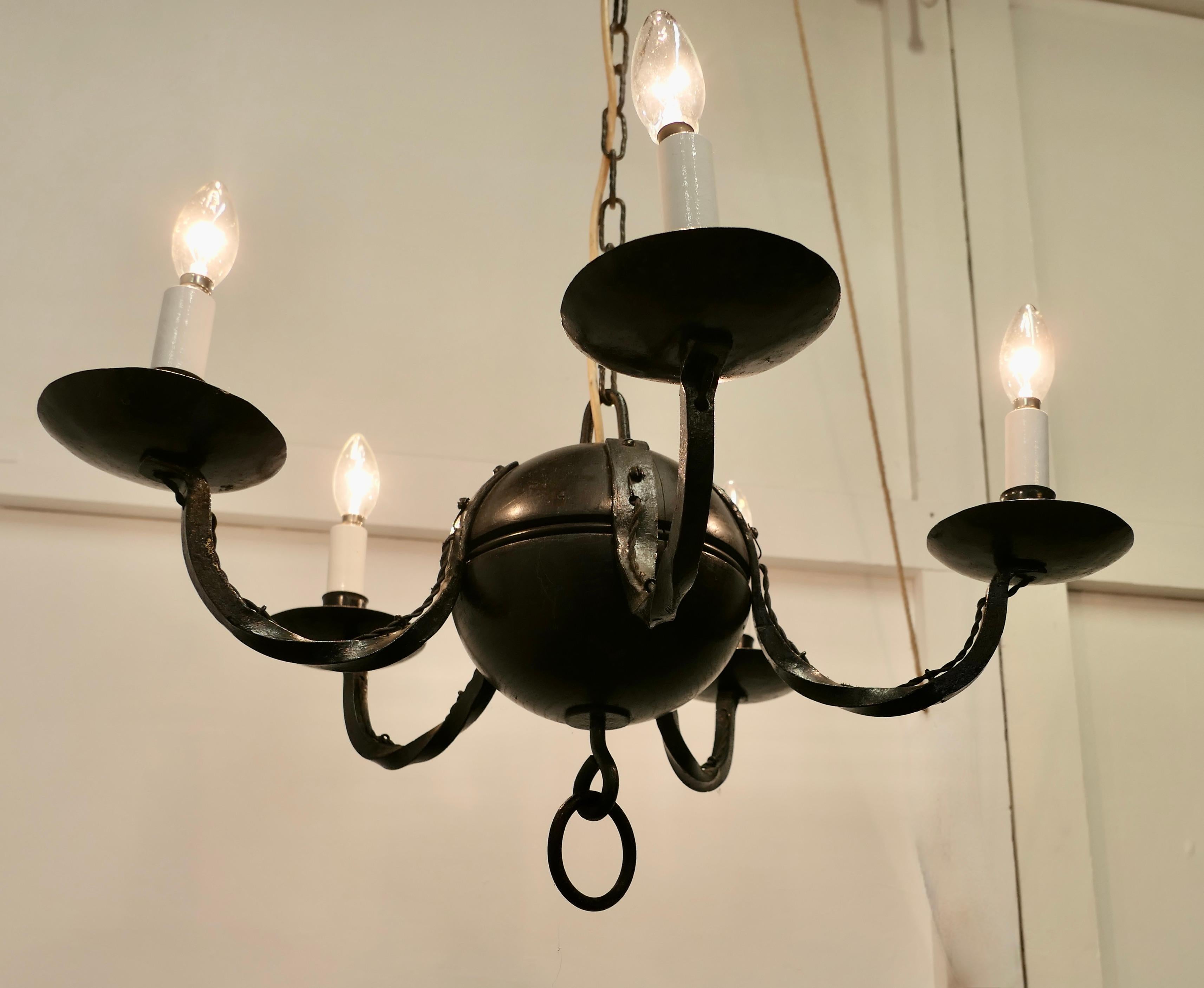 A Superb Gothic Iron and Wood Chandelier    For Sale 4