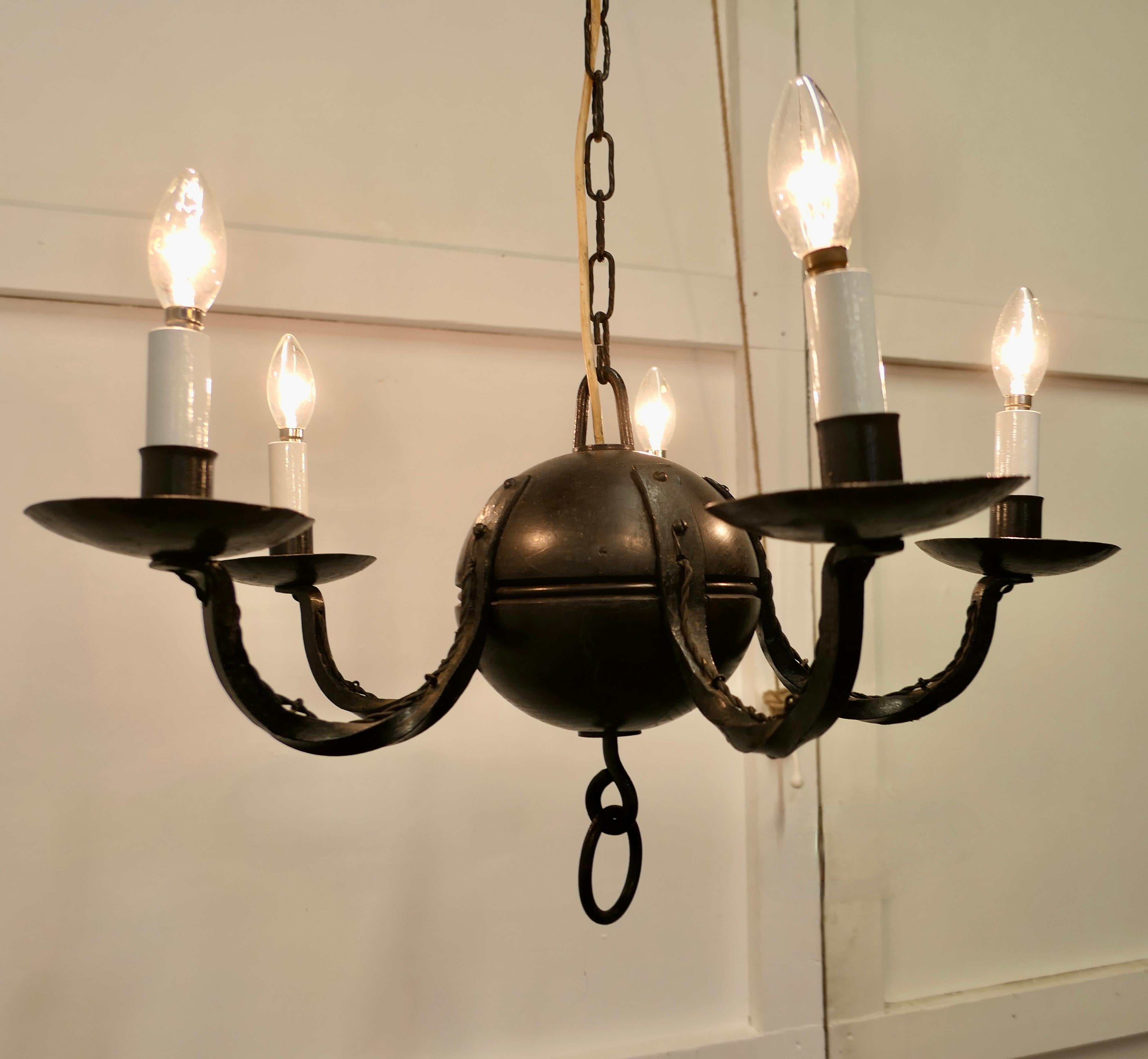 A Superb Gothic Iron and Wood Chandelier    For Sale 5