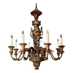 Superb Hand Forged and Repousse Iron Chandelier, Partially Gilt and Polychrome