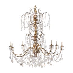 A Superb Italian Antique Crystal & Giltwood Column Chandelier, 4.5 ft Tall!