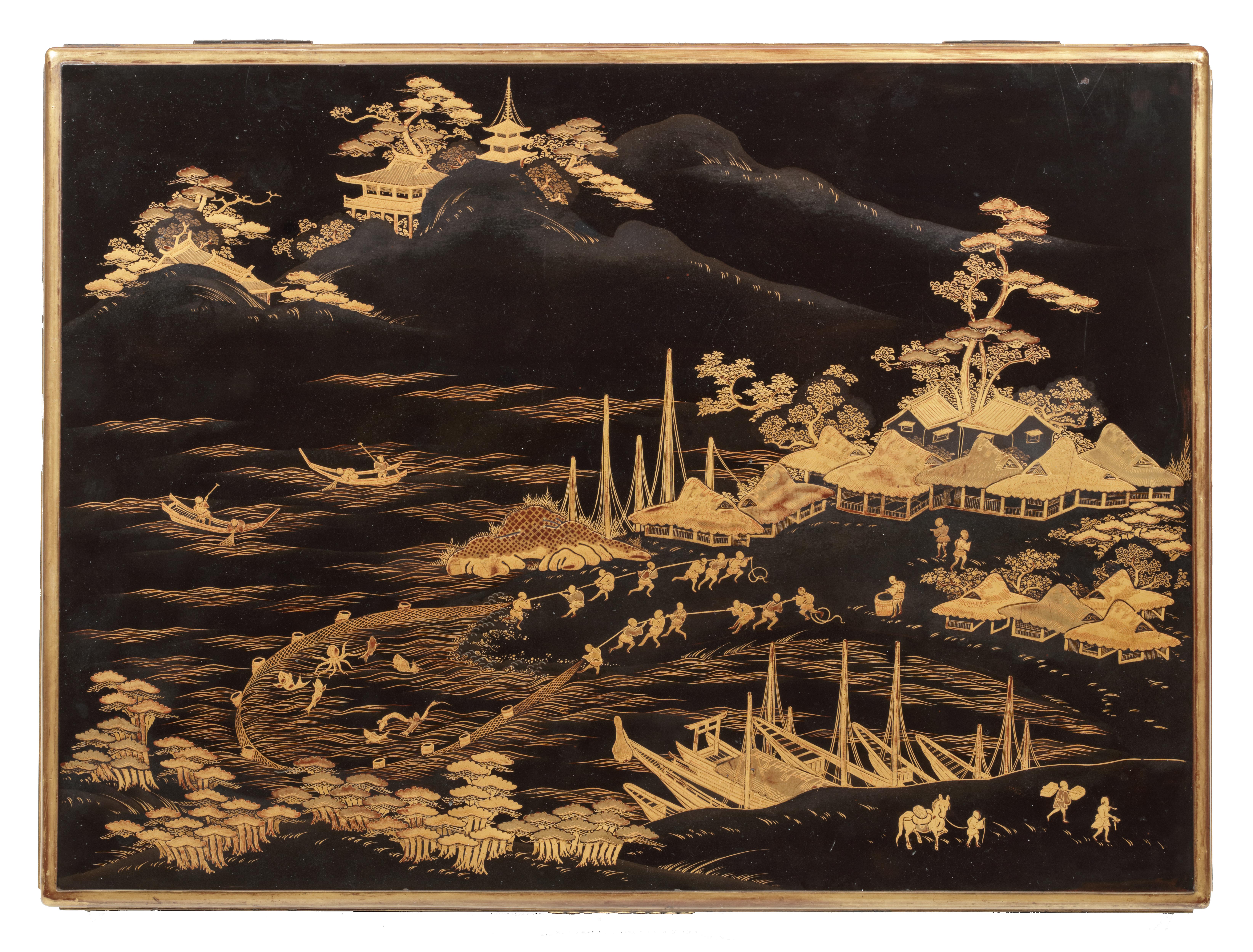 Lacquered A superb Japanese export lacquer writing box For Sale