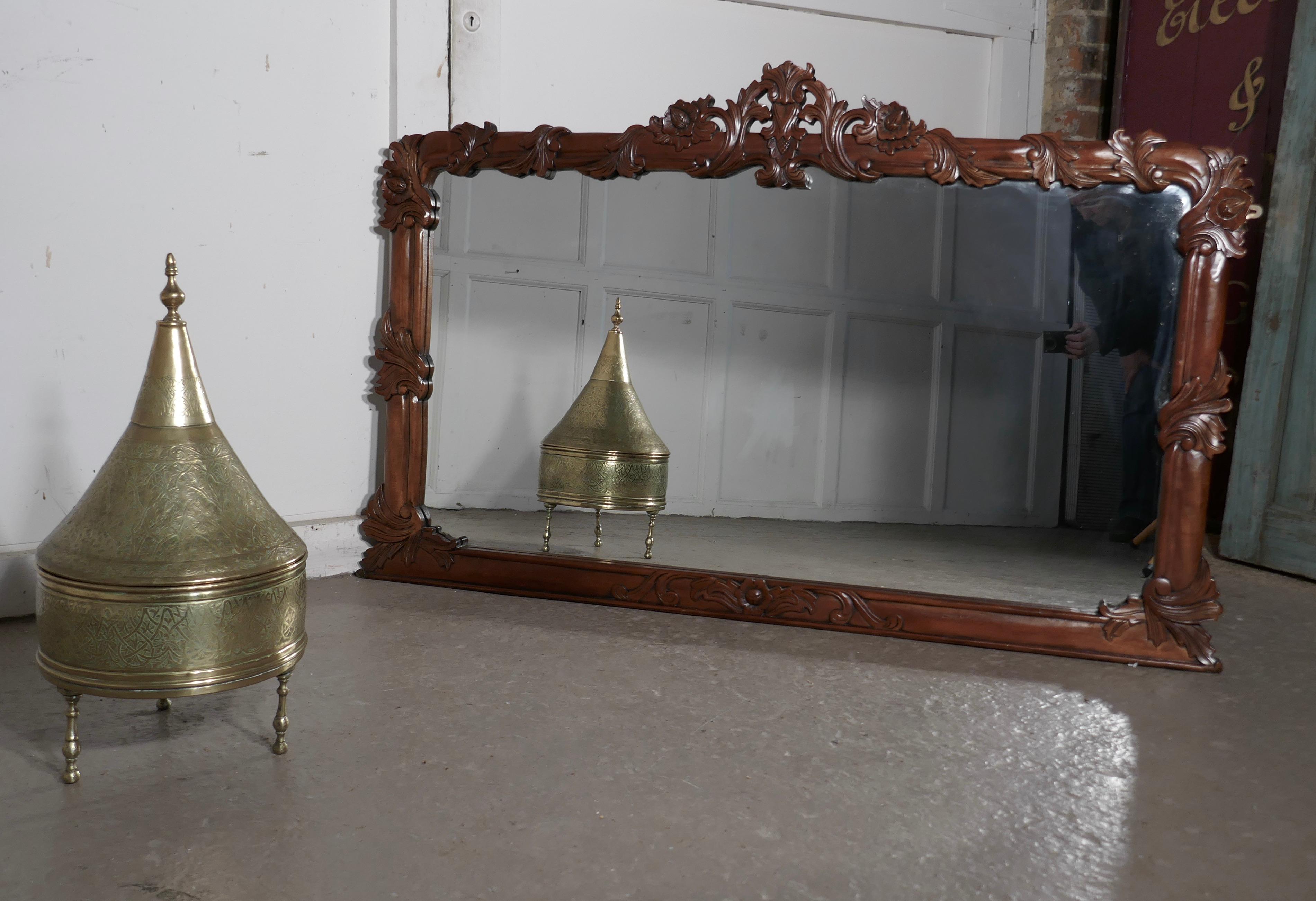 Arts and Crafts Superb Large Carved Mahogany Overmantle Mirror For Sale