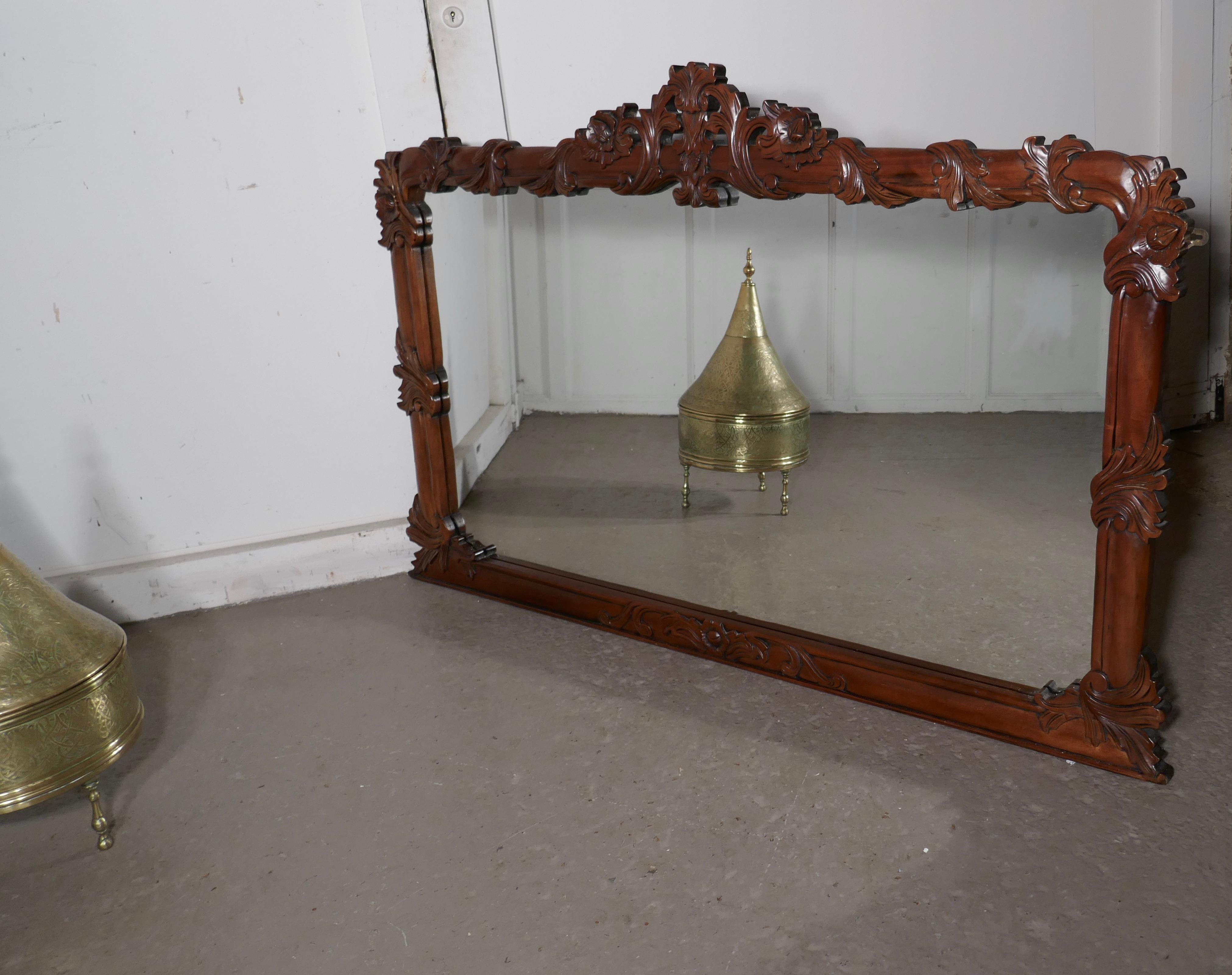 20th Century Superb Large Carved Mahogany Overmantle Mirror For Sale
