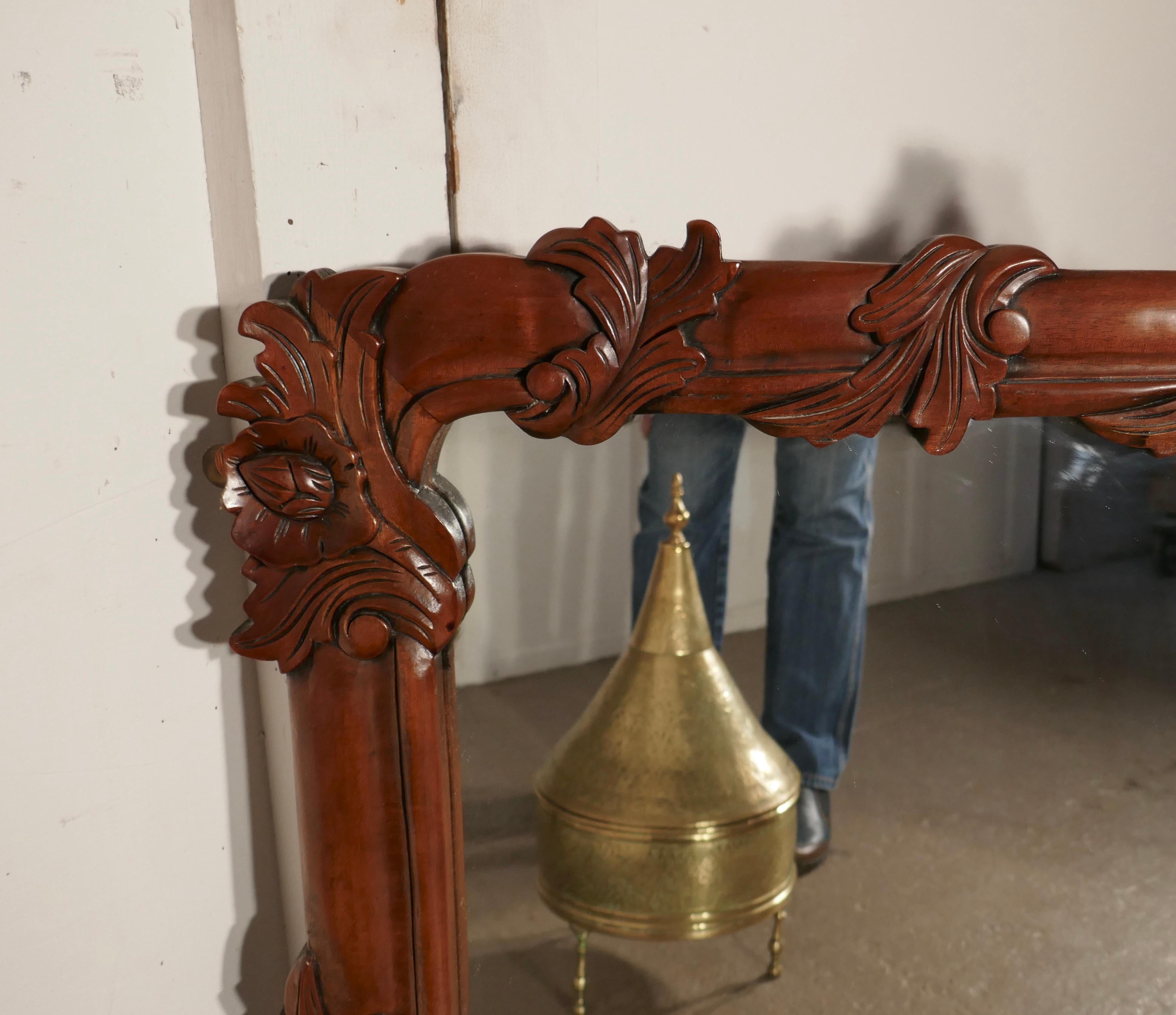 Superb Large Carved Mahogany Overmantle Mirror For Sale 1
