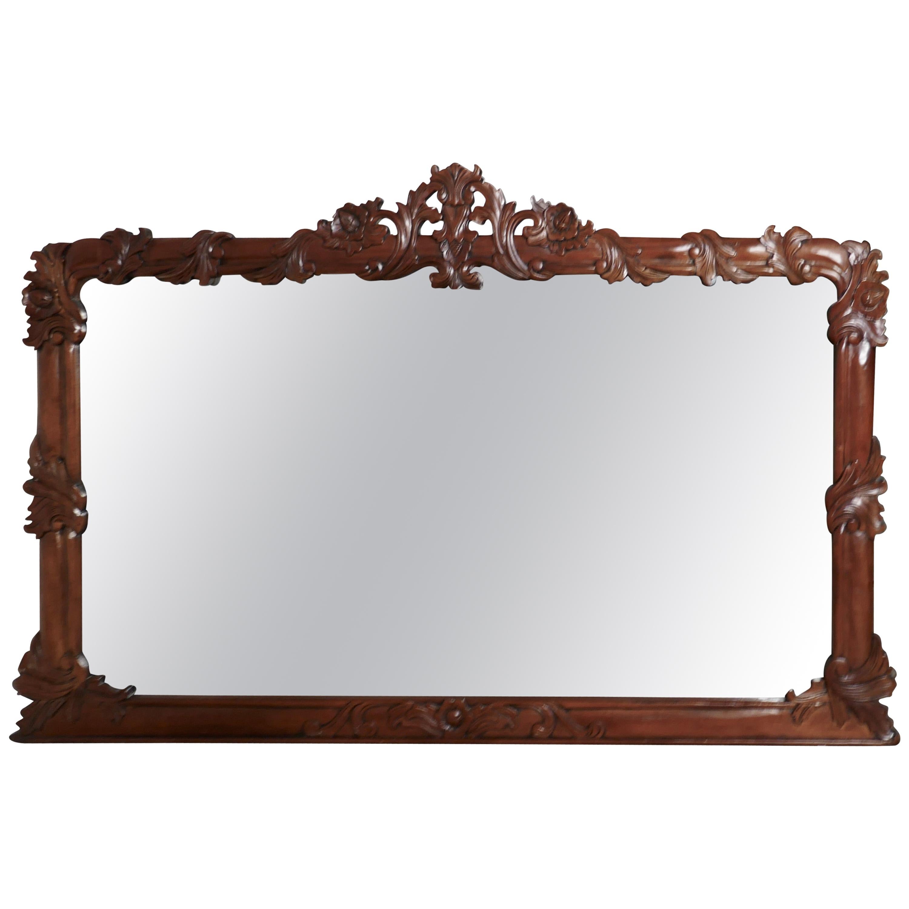 Superb Large Carved Mahogany Overmantle Mirror