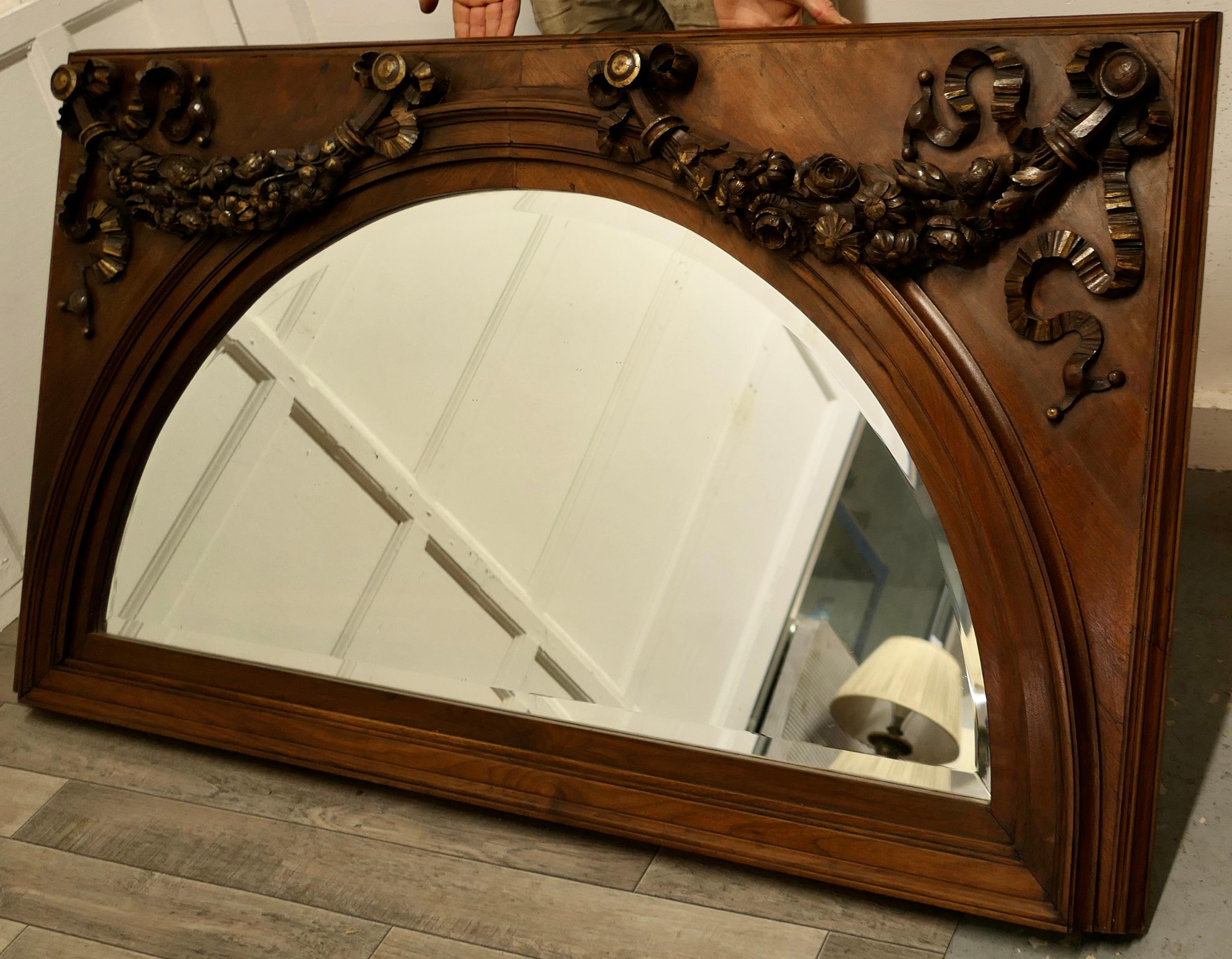 Superb Large Carved Walnut Over Mantel Mirror   For Sale 6