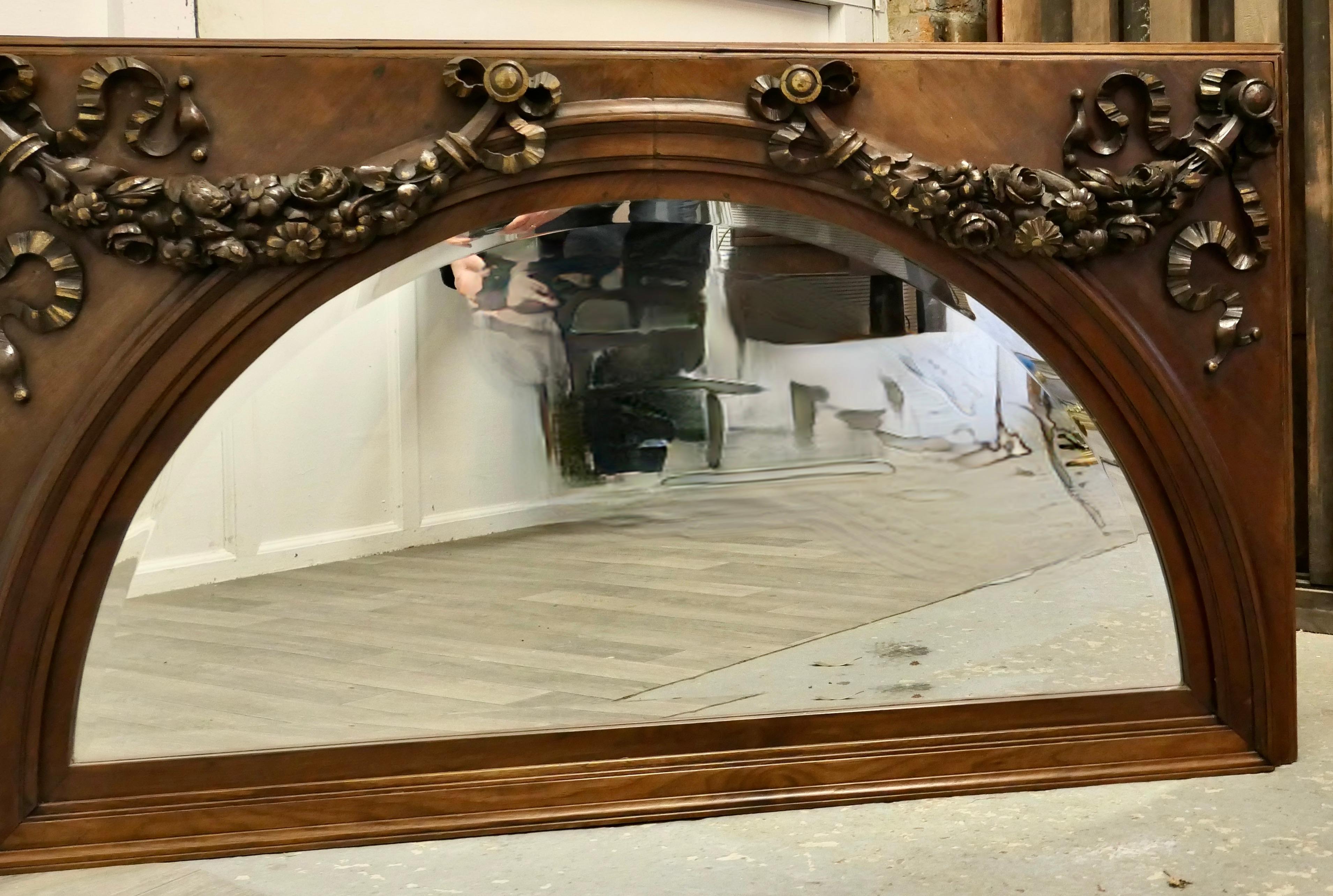 Superb Large Carved Walnut Over Mantel Mirror   For Sale 1