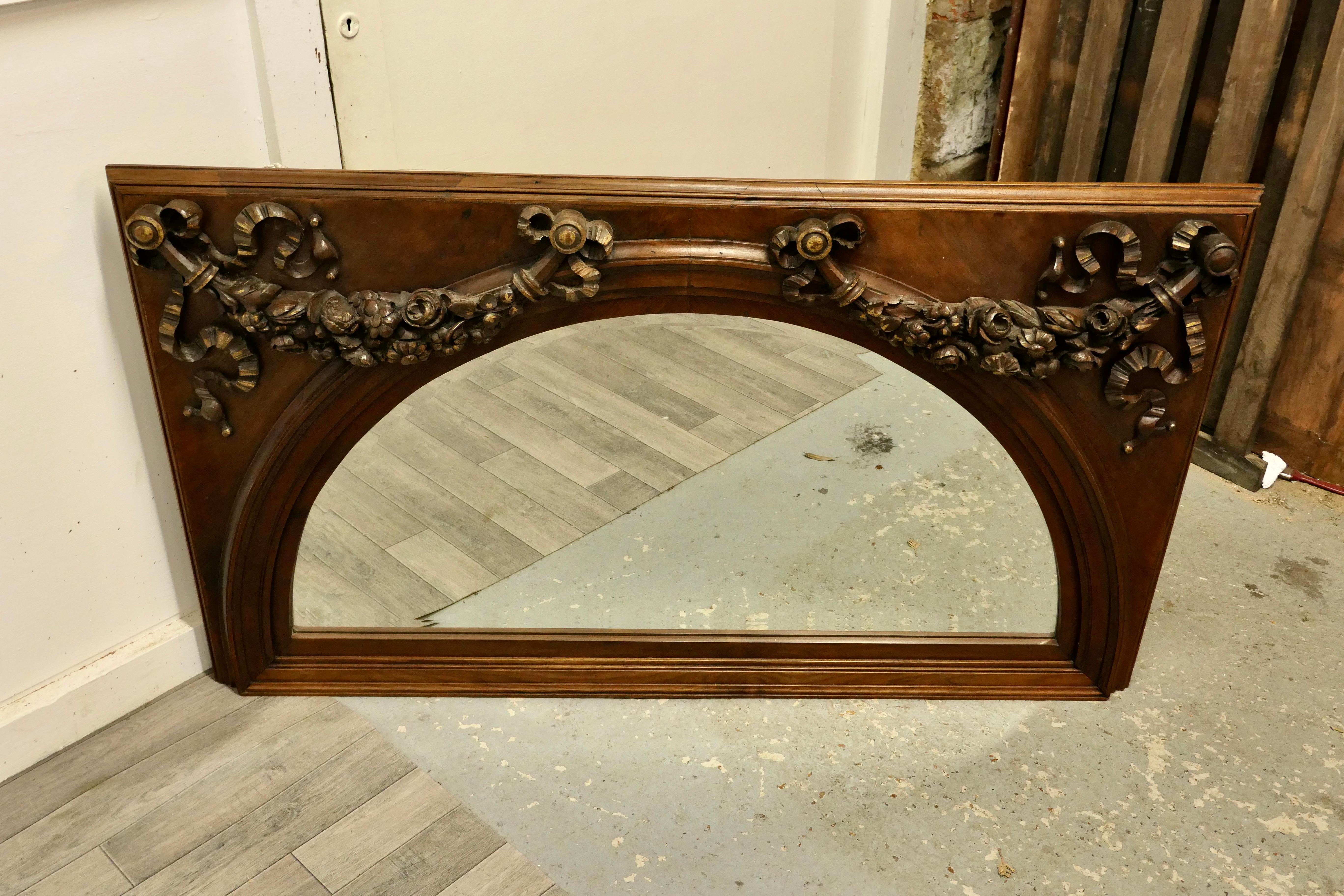 Superb Large Carved Walnut Over Mantel Mirror   For Sale 4