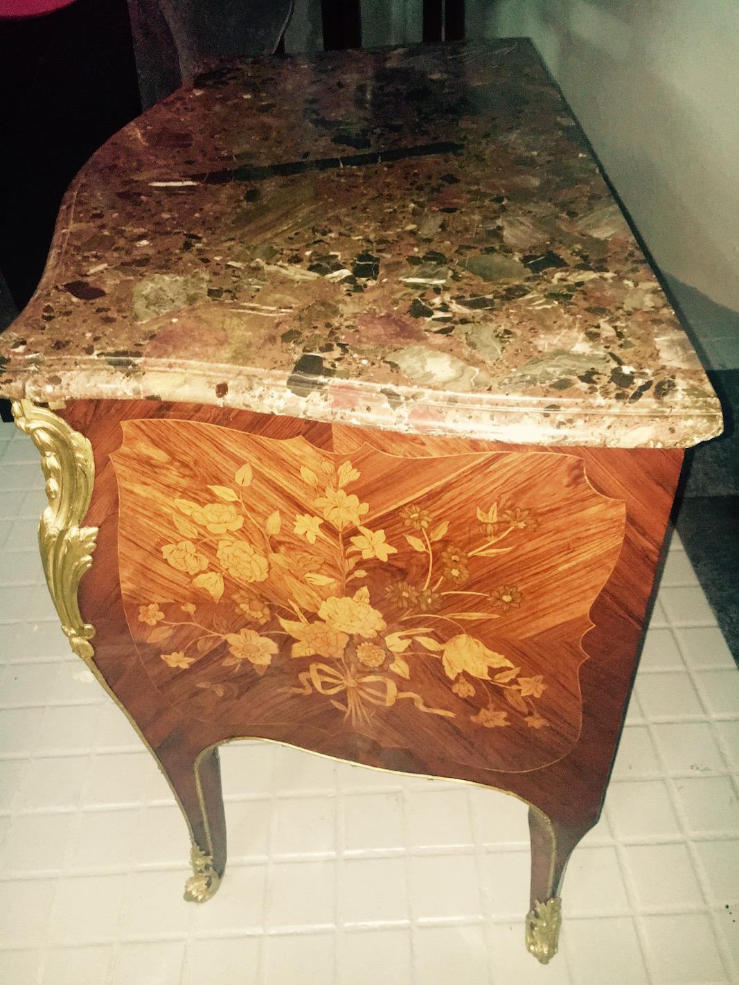 Marble Superb Marquetry Luis XV Commode, 18th Century For Sale