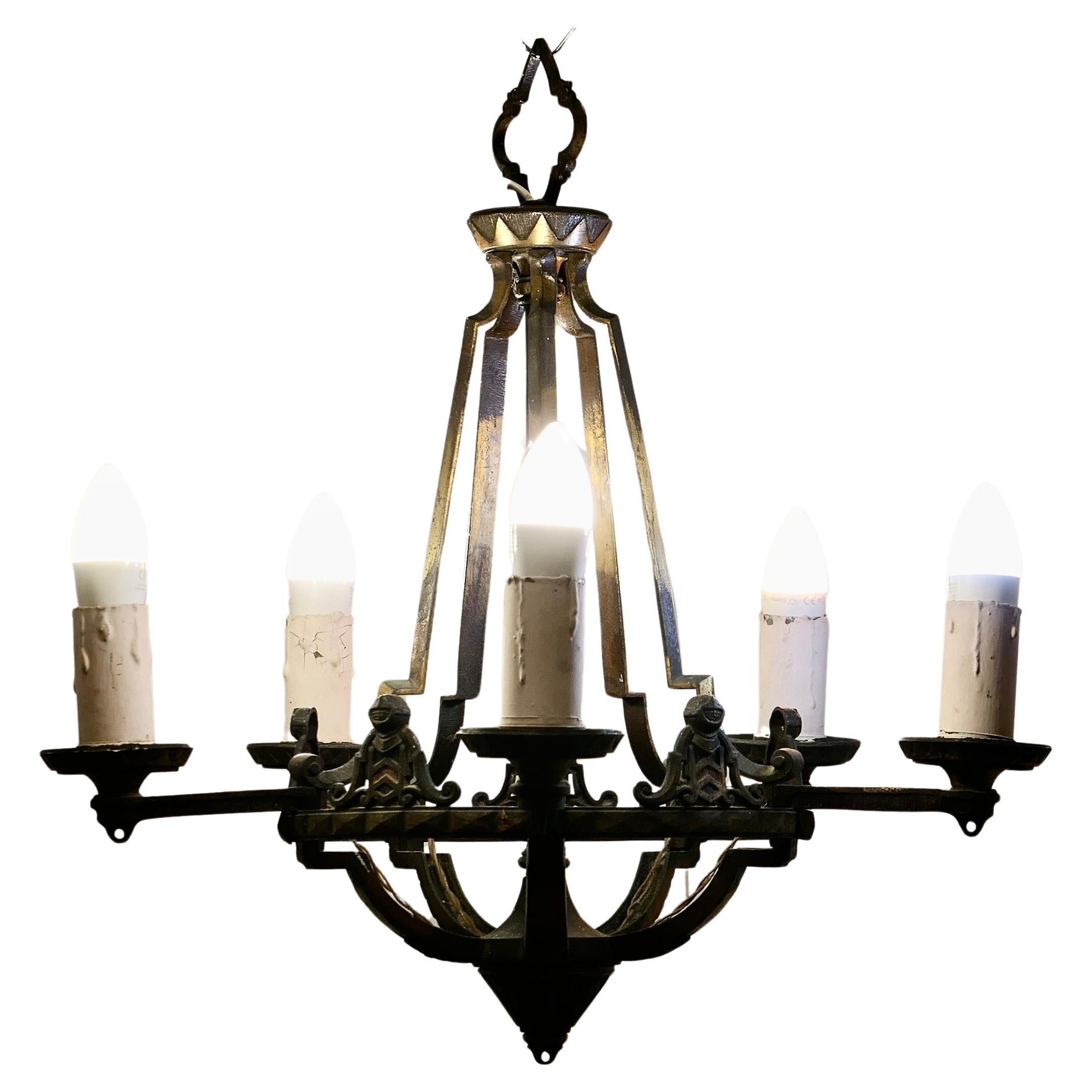 A Superb Medieval Look Iron Ceiling Light  A very handsome piece  For Sale