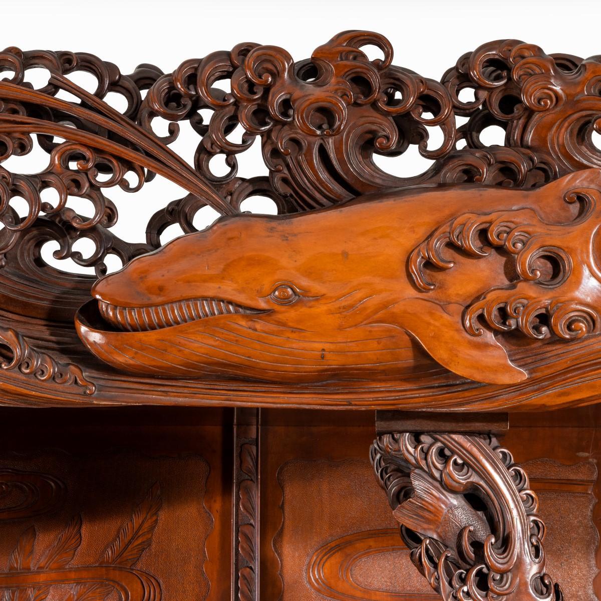 Superb Monumental Meiji Period Hard Wood Display Cabinet, by Noguchi of Yokaha For Sale 7