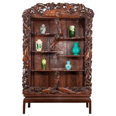 Superb Monumental Meiji Period Hard Wood Display Cabinet, by Noguchi of Yokaha