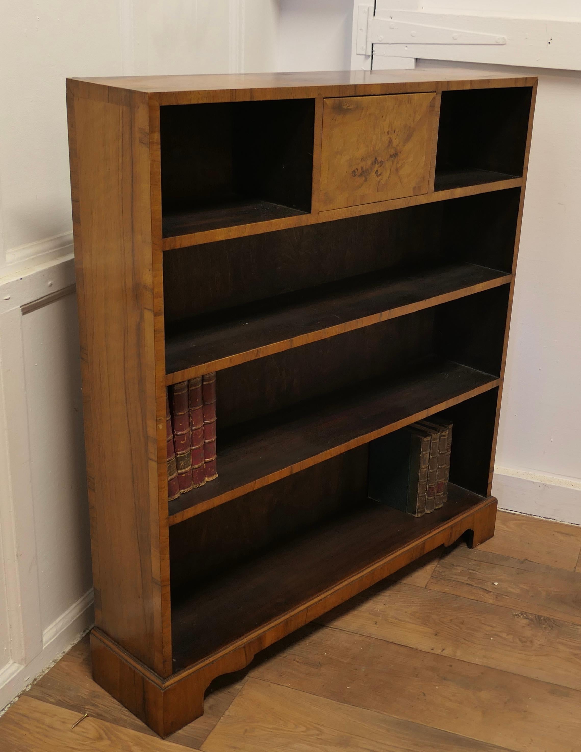 Early 20th Century A Superb Odeon Style Walnut Open Bookcase   