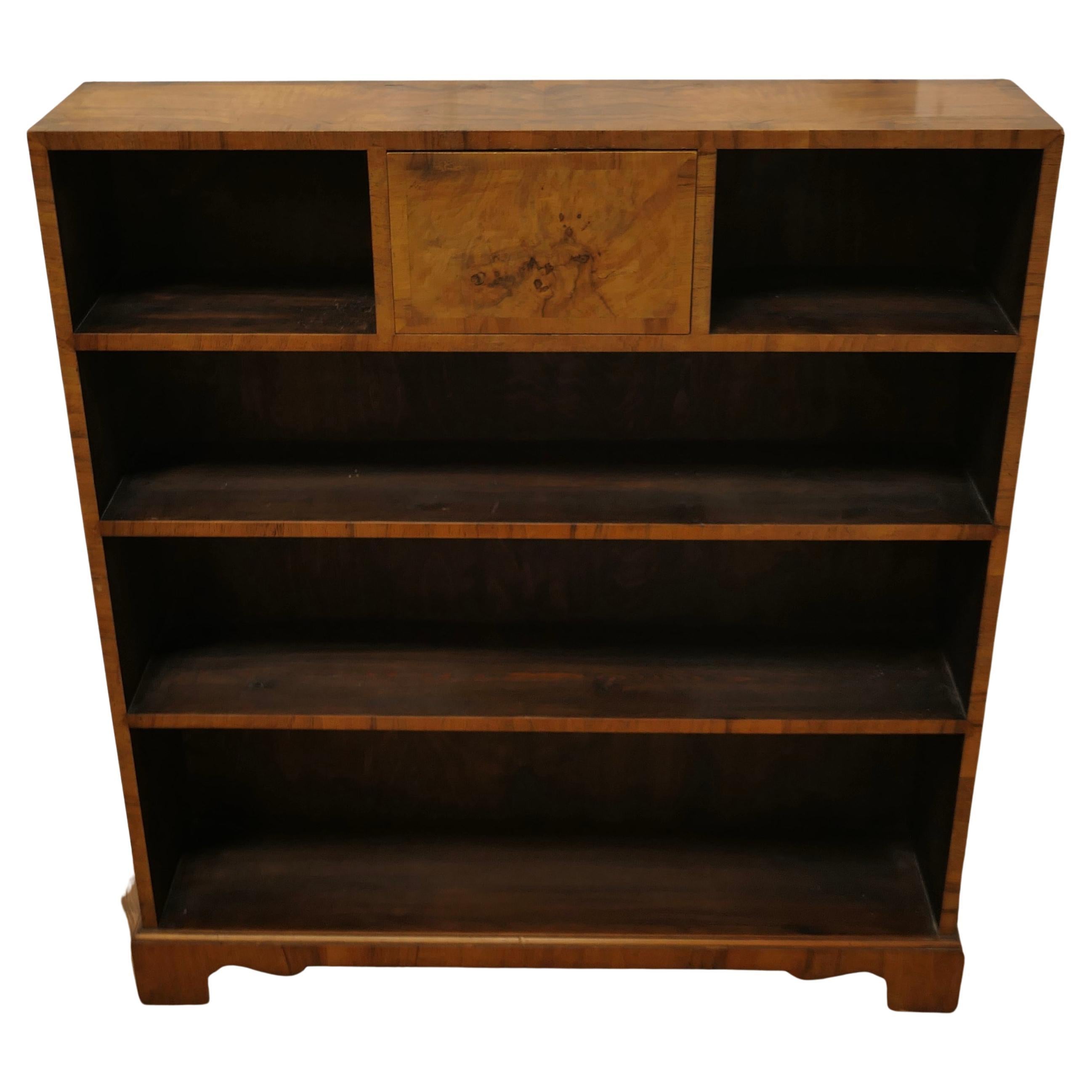 A Superb Odeon Style Walnut Open Bookcase   