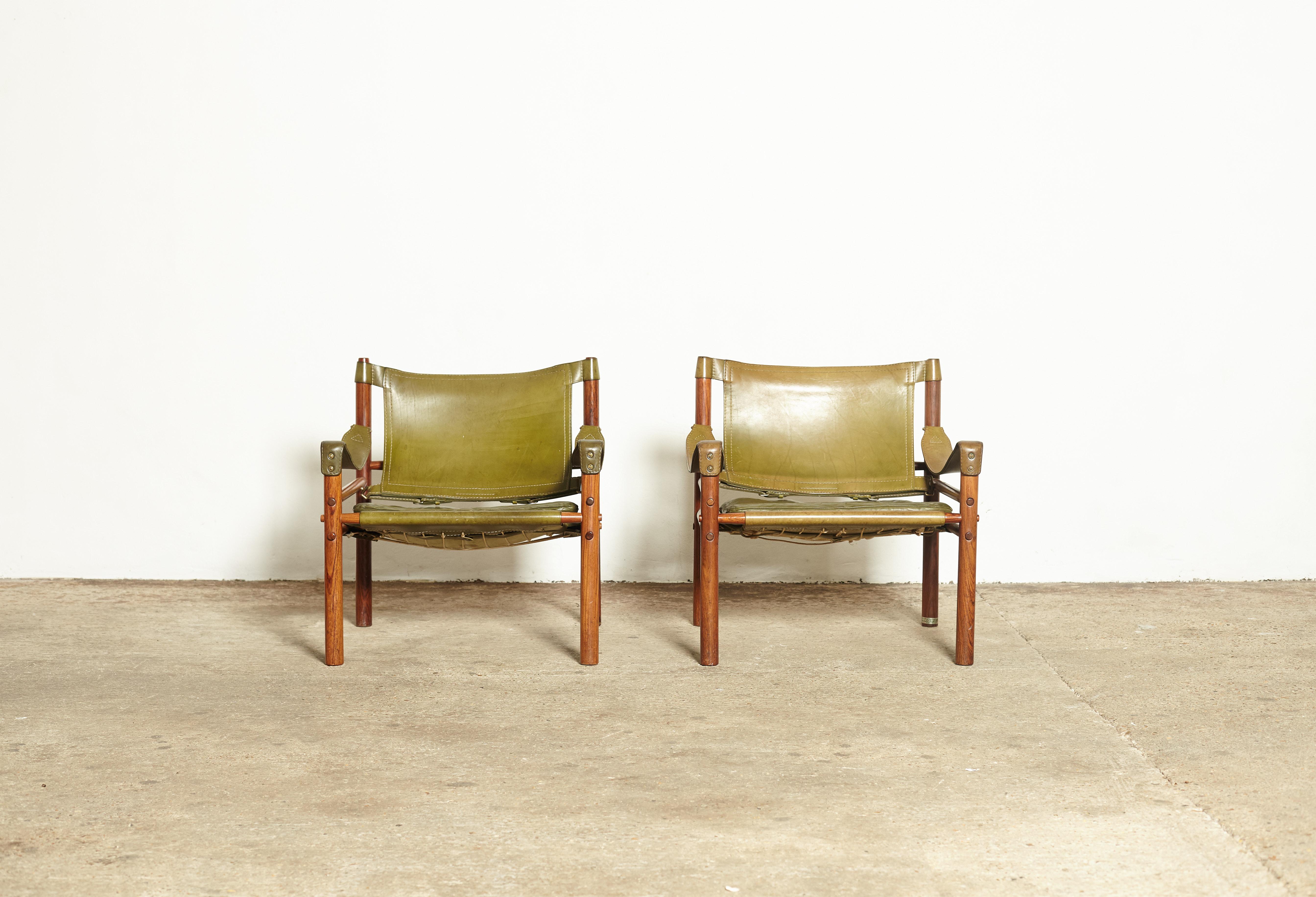Scandinavian Modern Superb Pair of Arne Norell Safari Sirocco Chairs, Sweden, 1960s-1970s