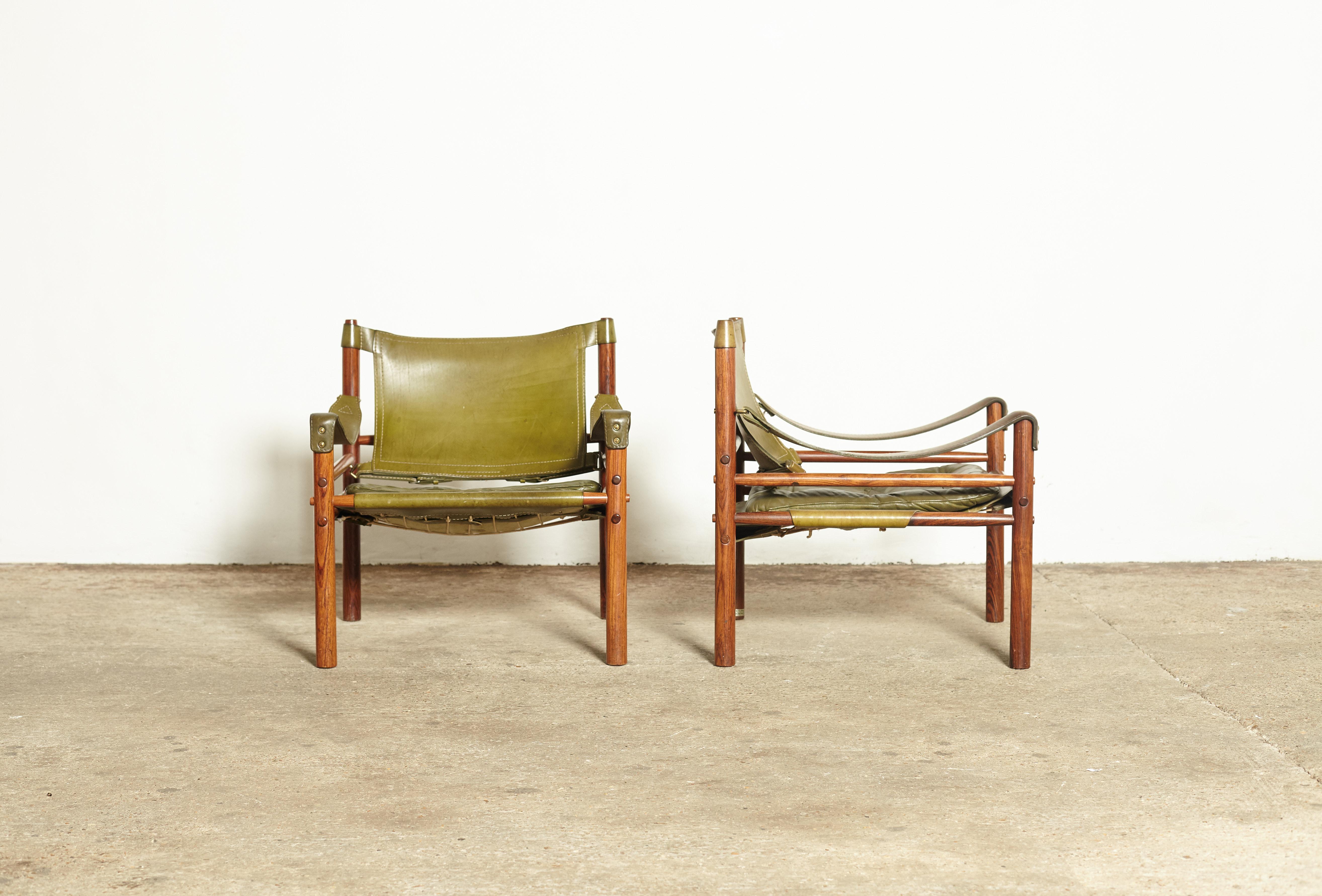 Swedish Superb Pair of Arne Norell Safari Sirocco Chairs, Sweden, 1960s-1970s