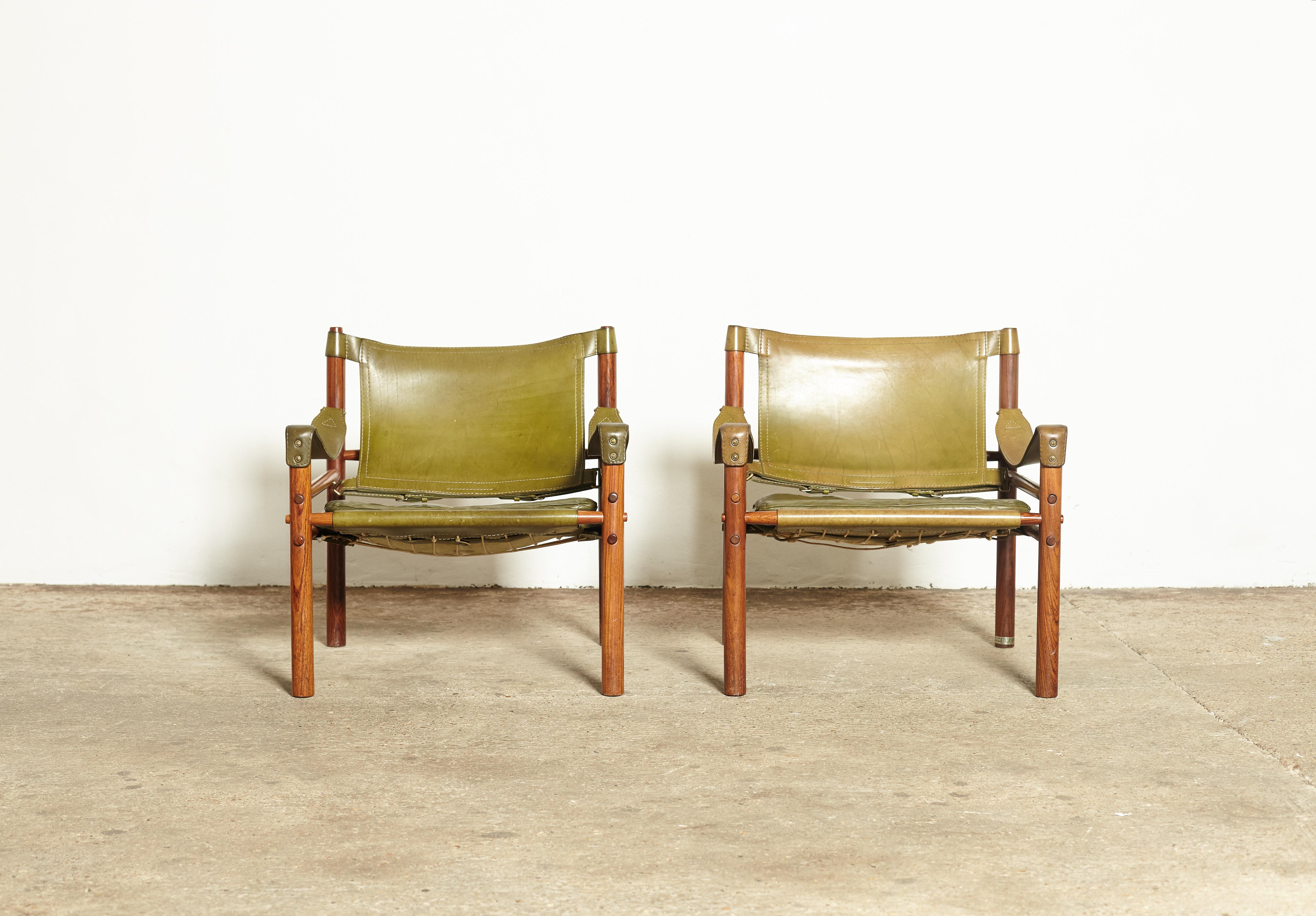 Brass Superb Pair of Arne Norell Safari Sirocco Chairs, Sweden, 1960s-1970s