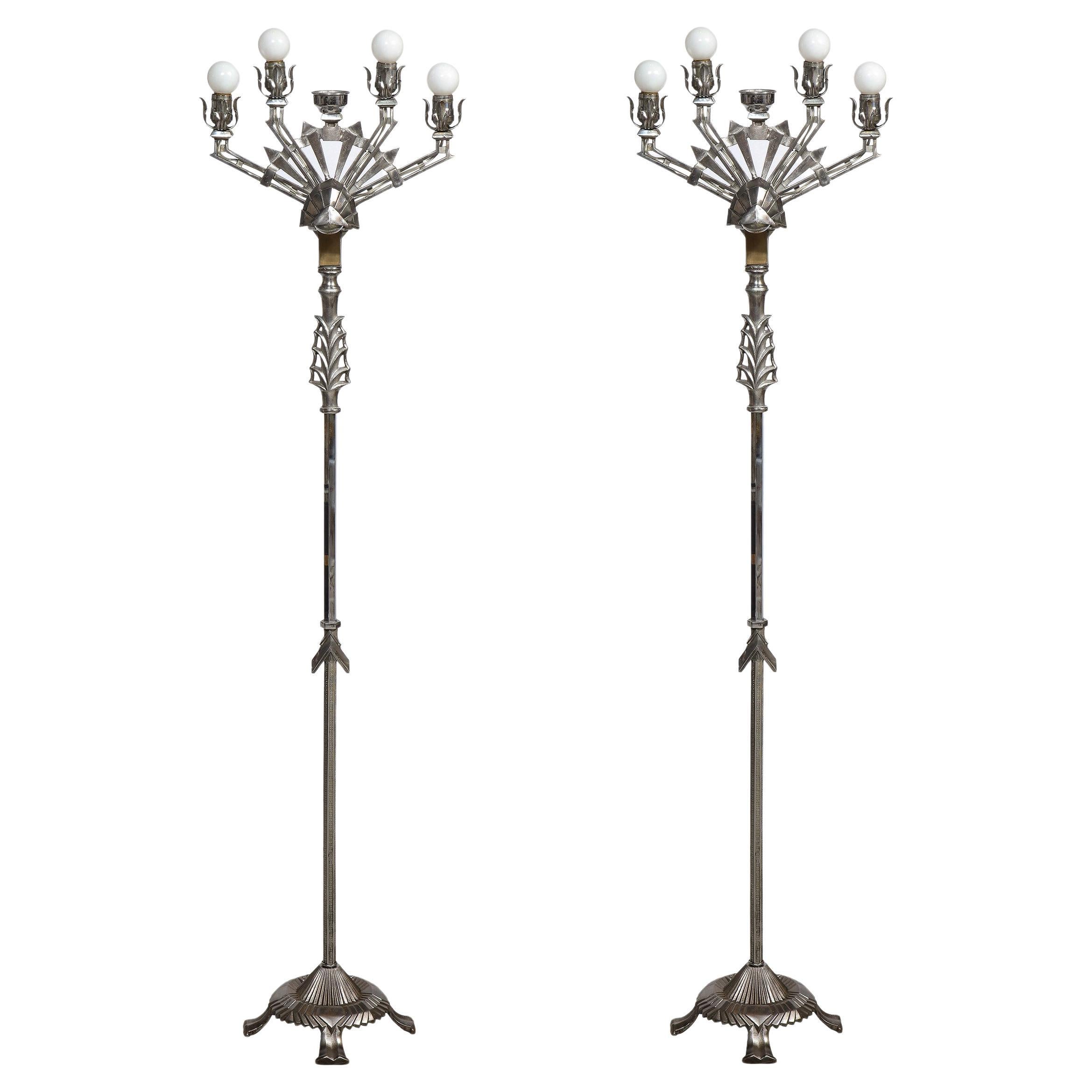 A Superb Pair of Art Deco Nickel Plated Floor Lamps