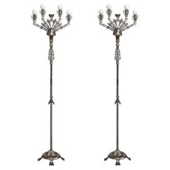 Antique A Superb Pair of Art Deco Nickel Plated Floor Lamps