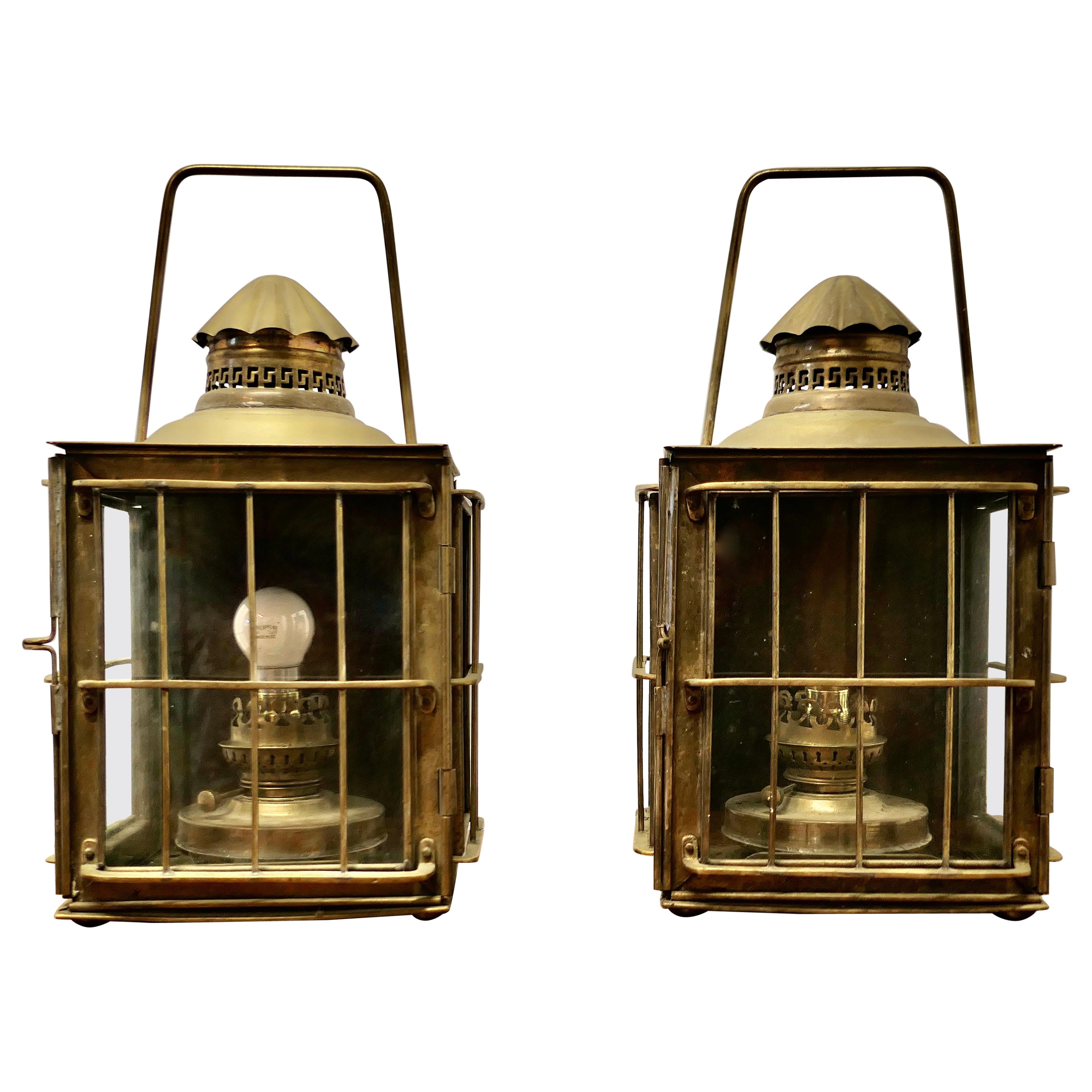A Superb Pair of Brass Large Wall Lanterns, Carriage Lamps