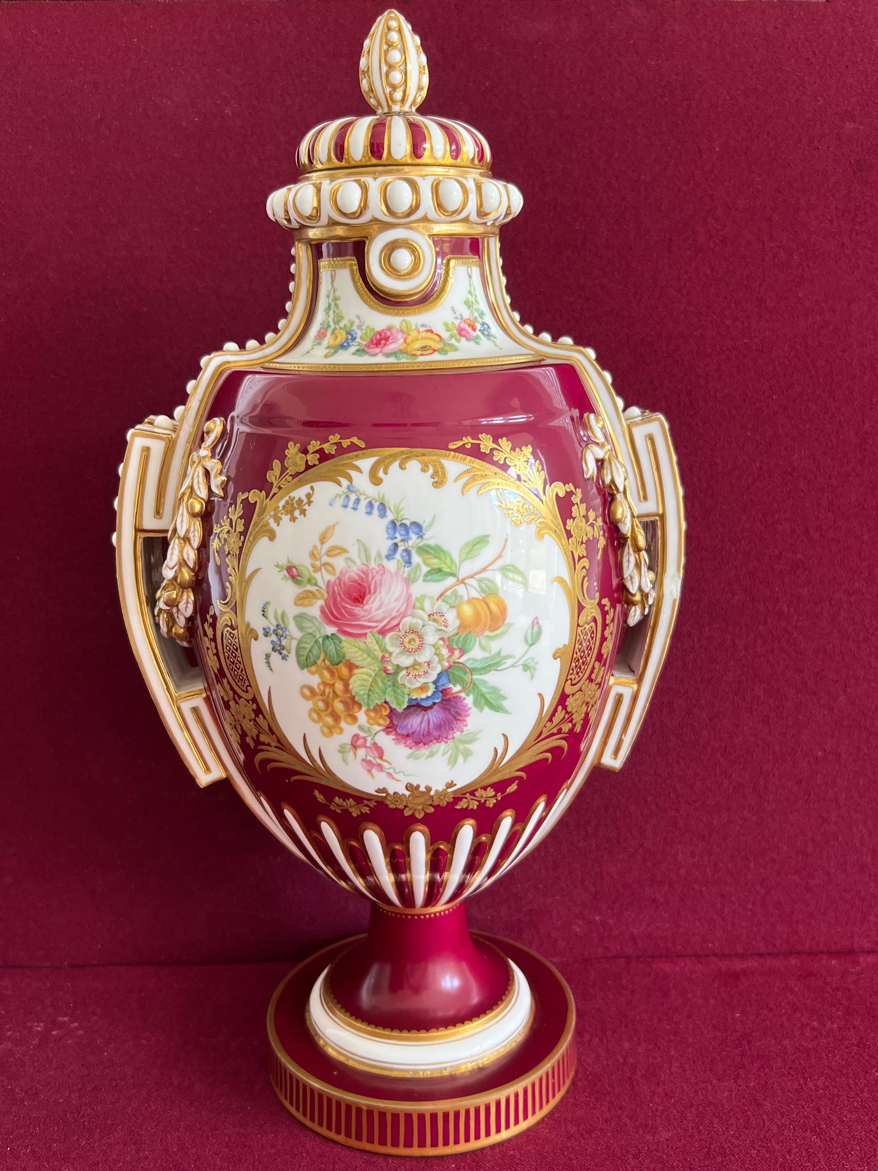 Hand-Crafted Superb Pair of Coalport Porcelain Vases Decorated by William Cook For Sale