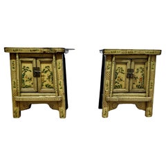 A Superb Pair of Cream Lacquered Chinoiserie Decorated Cabinets.    