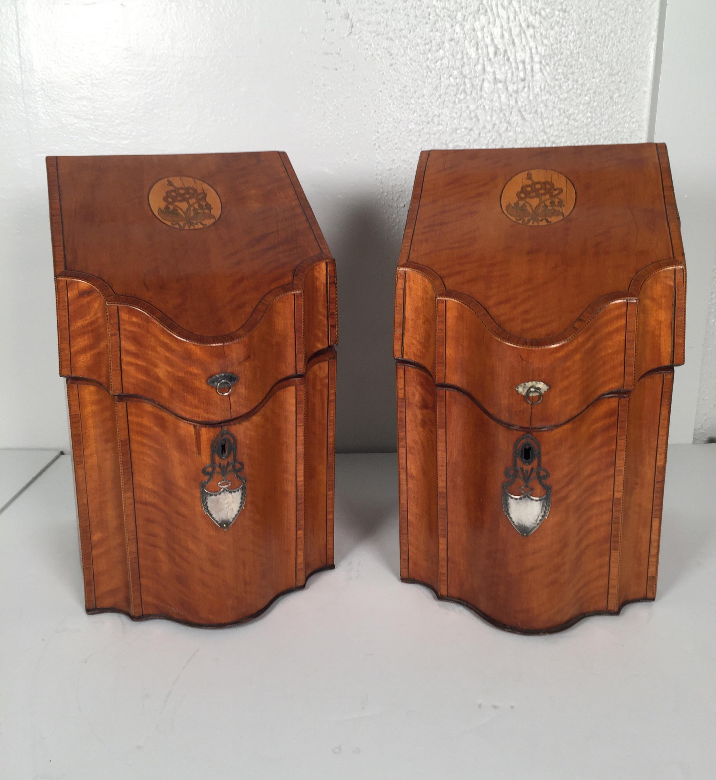 Superb Pair of English Inlaid Satinwood Cutlery Boxes 14