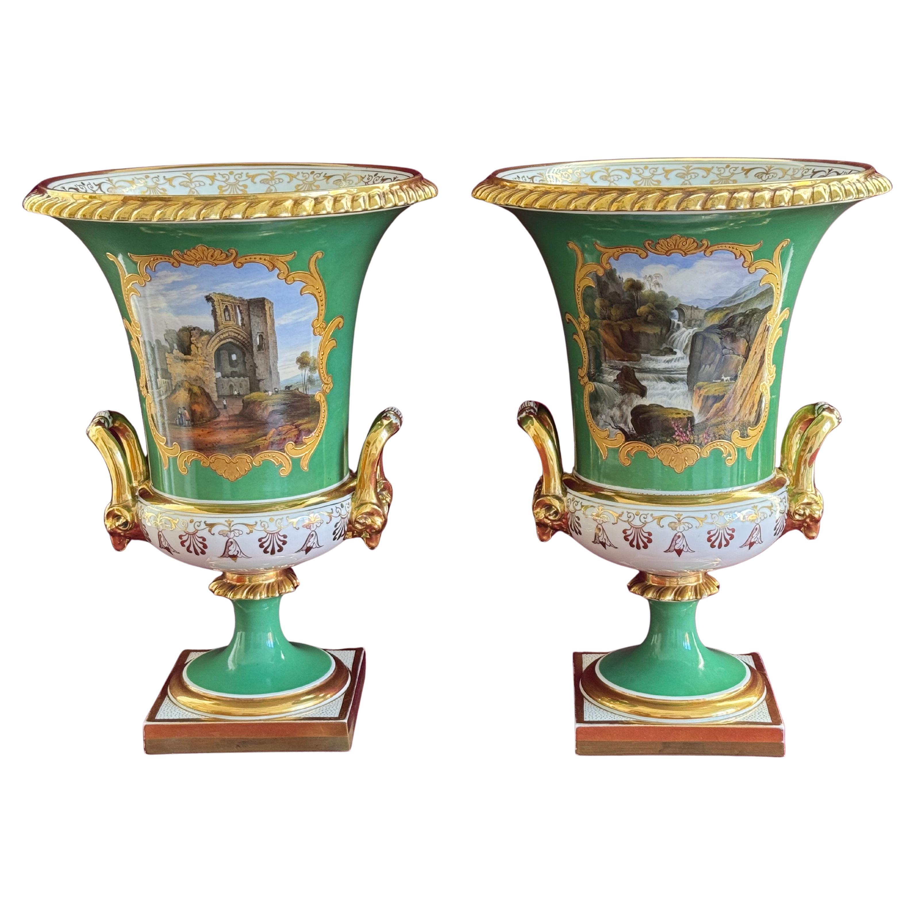 A superb pair of Flight, Barr & Barr Worcester Porcelain Topographical Vases For Sale