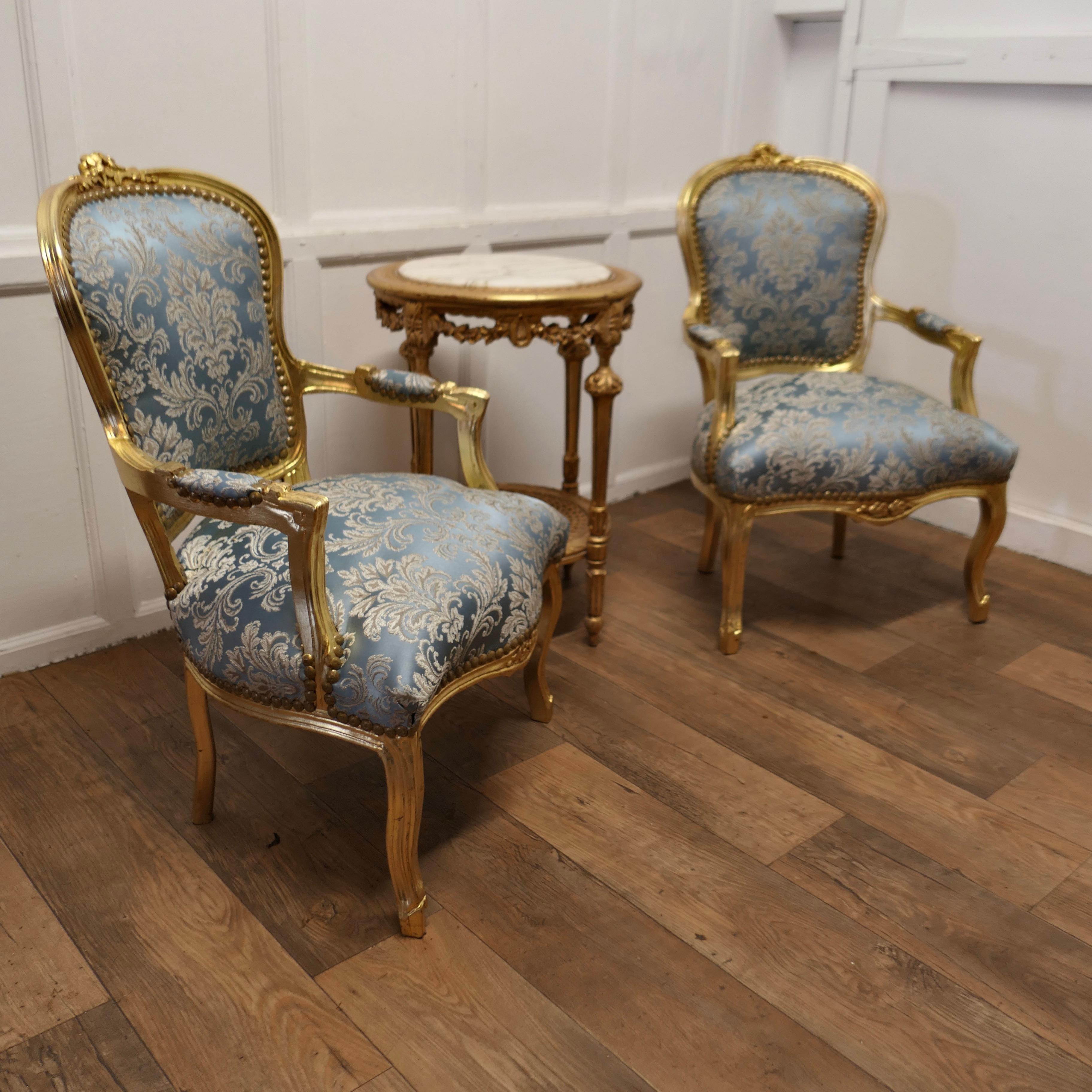 Silk A Superb Pair of French 19th Century Gilt Salon Chairs   