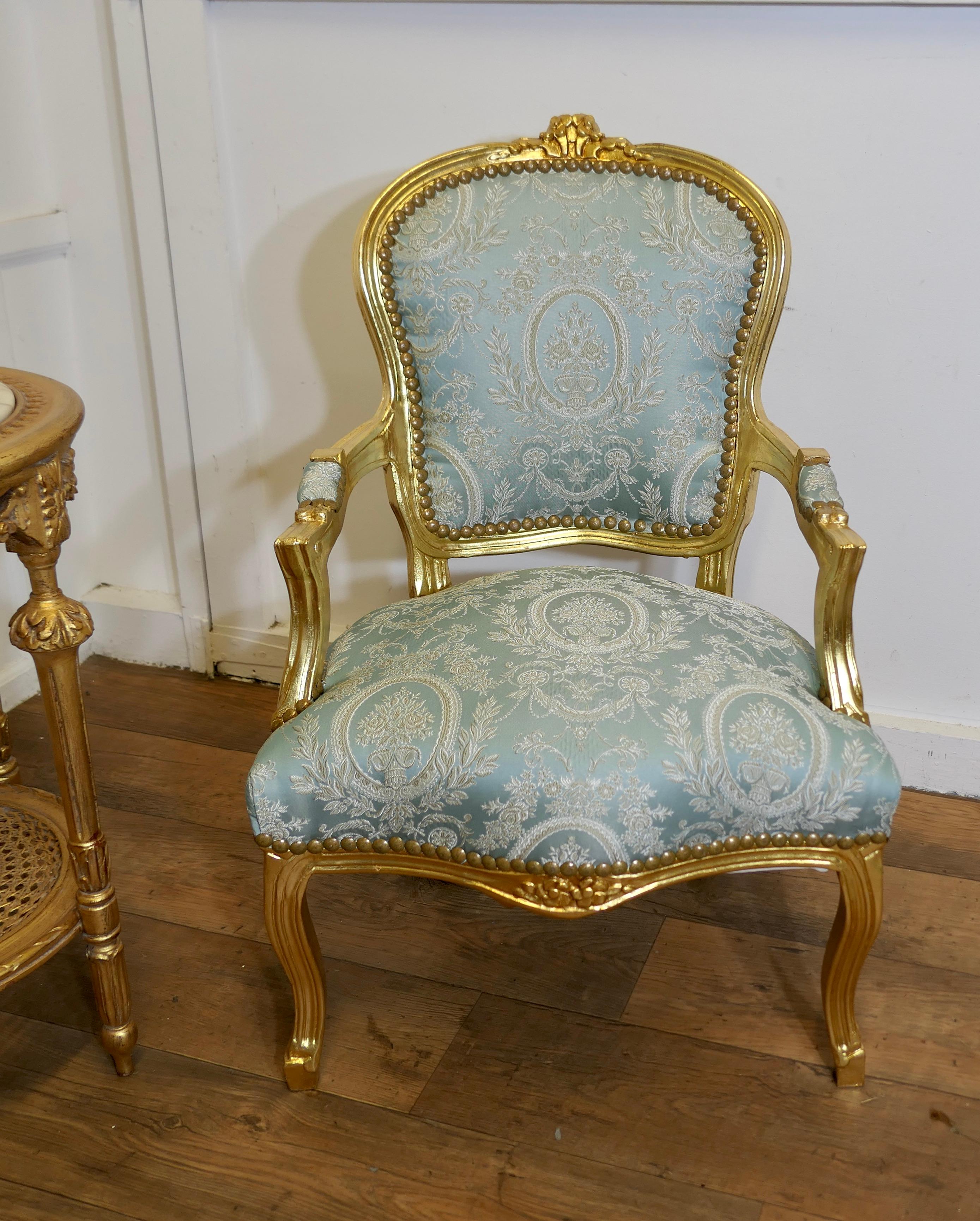 Chestnut A Superb Pair of French 19th Century Gilt Salon Chairs    For Sale