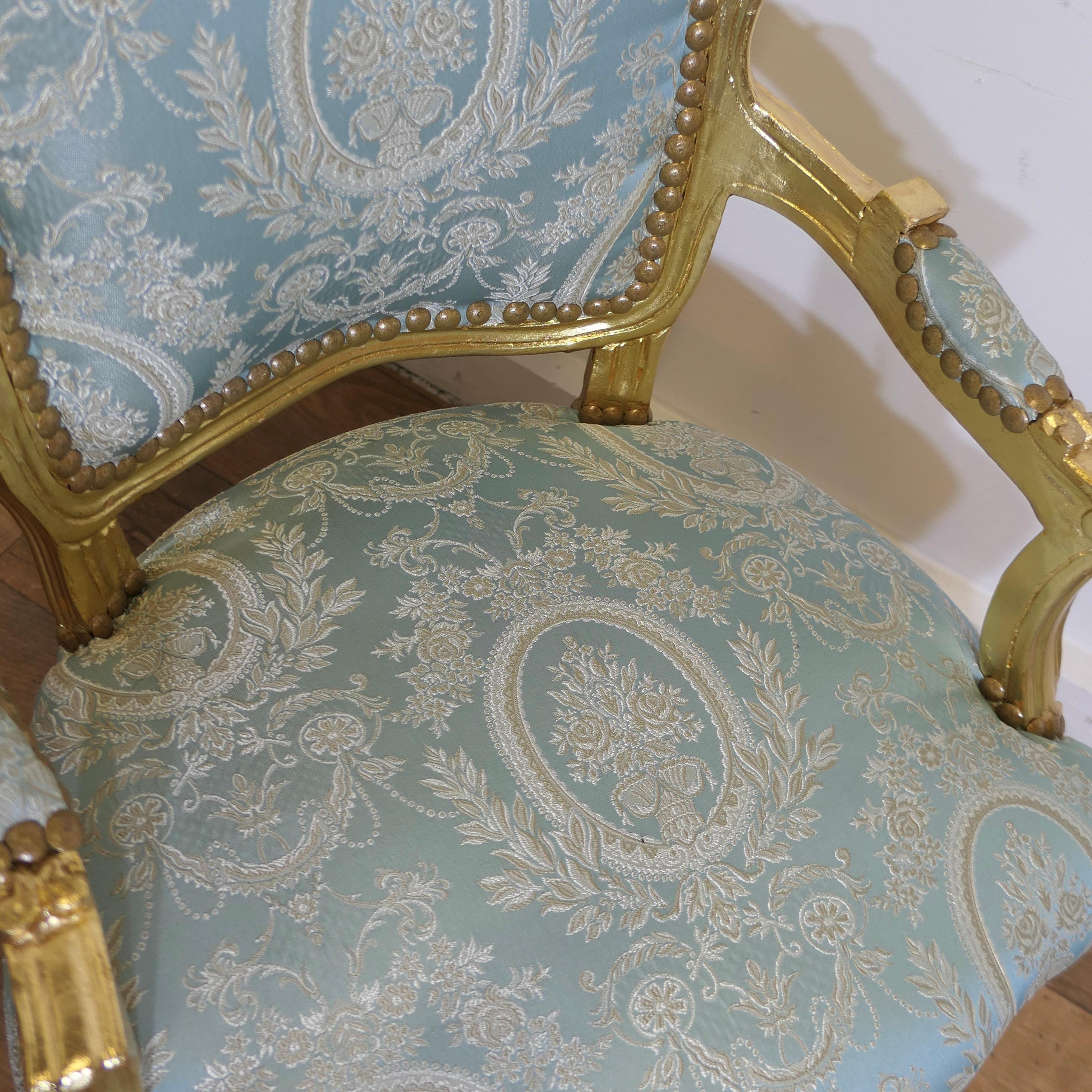 A Superb Pair of French 19th Century Gilt Salon Chairs    For Sale 1