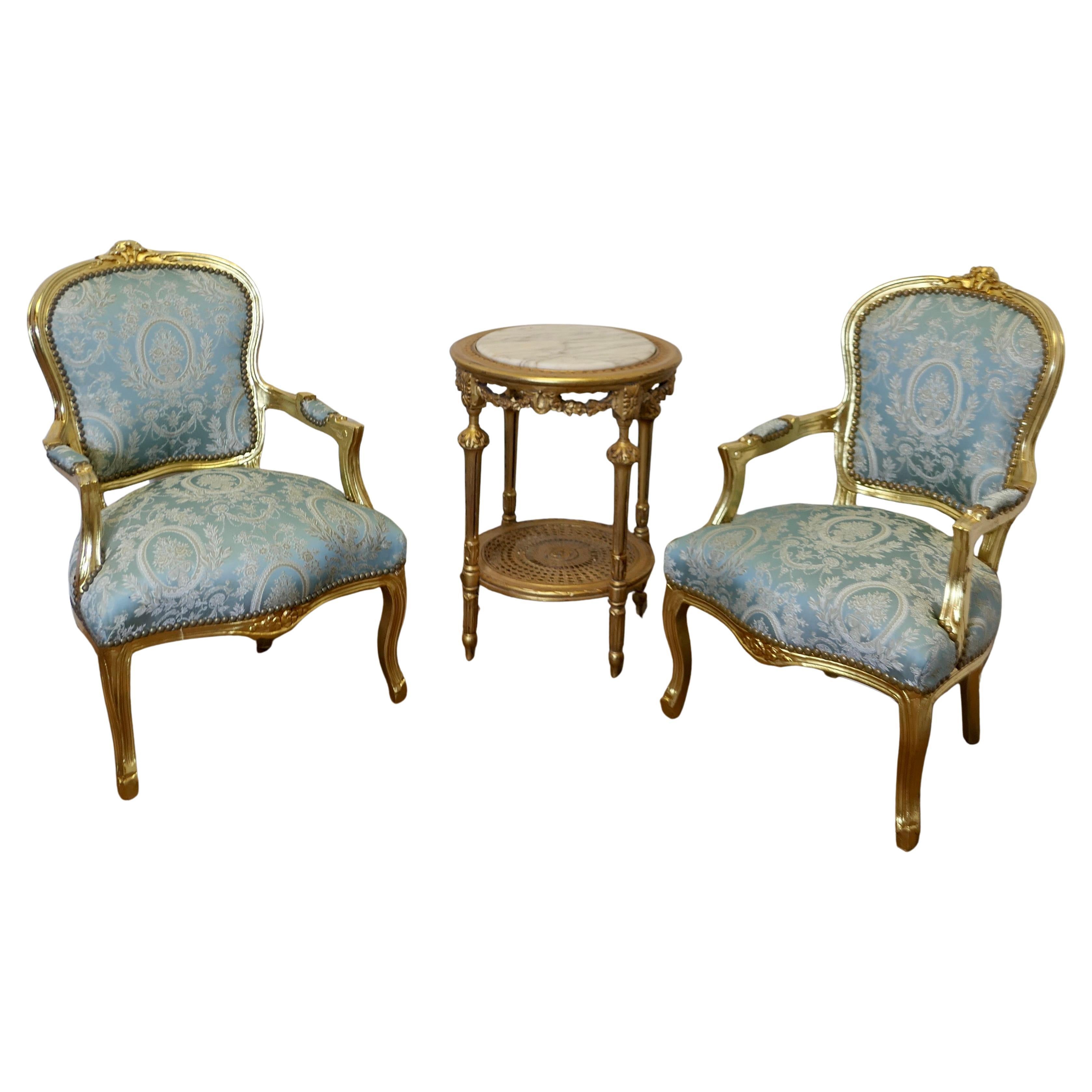 A Superb Pair of French 19th Century Gilt Salon Chairs For Sale
