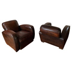 A Superb Pair of French Art Deco, Leather, Club Chairs Models Circa 1950’s A Superb Pair of French Art Deco, Leather, Club Chairs Models Circa 1950’s