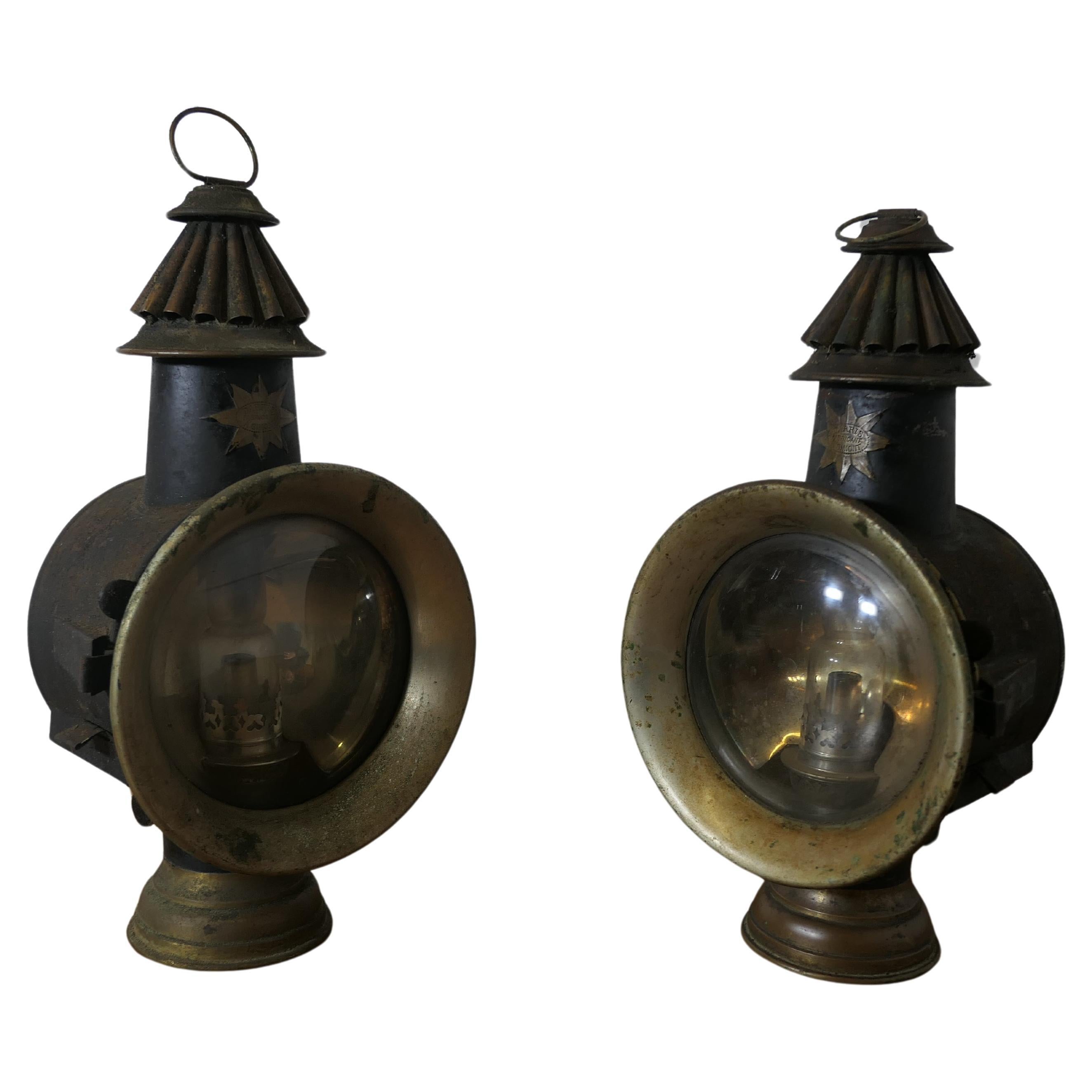 A Superb Pair of French Brass and Iron Carriage Lamps, by Daris