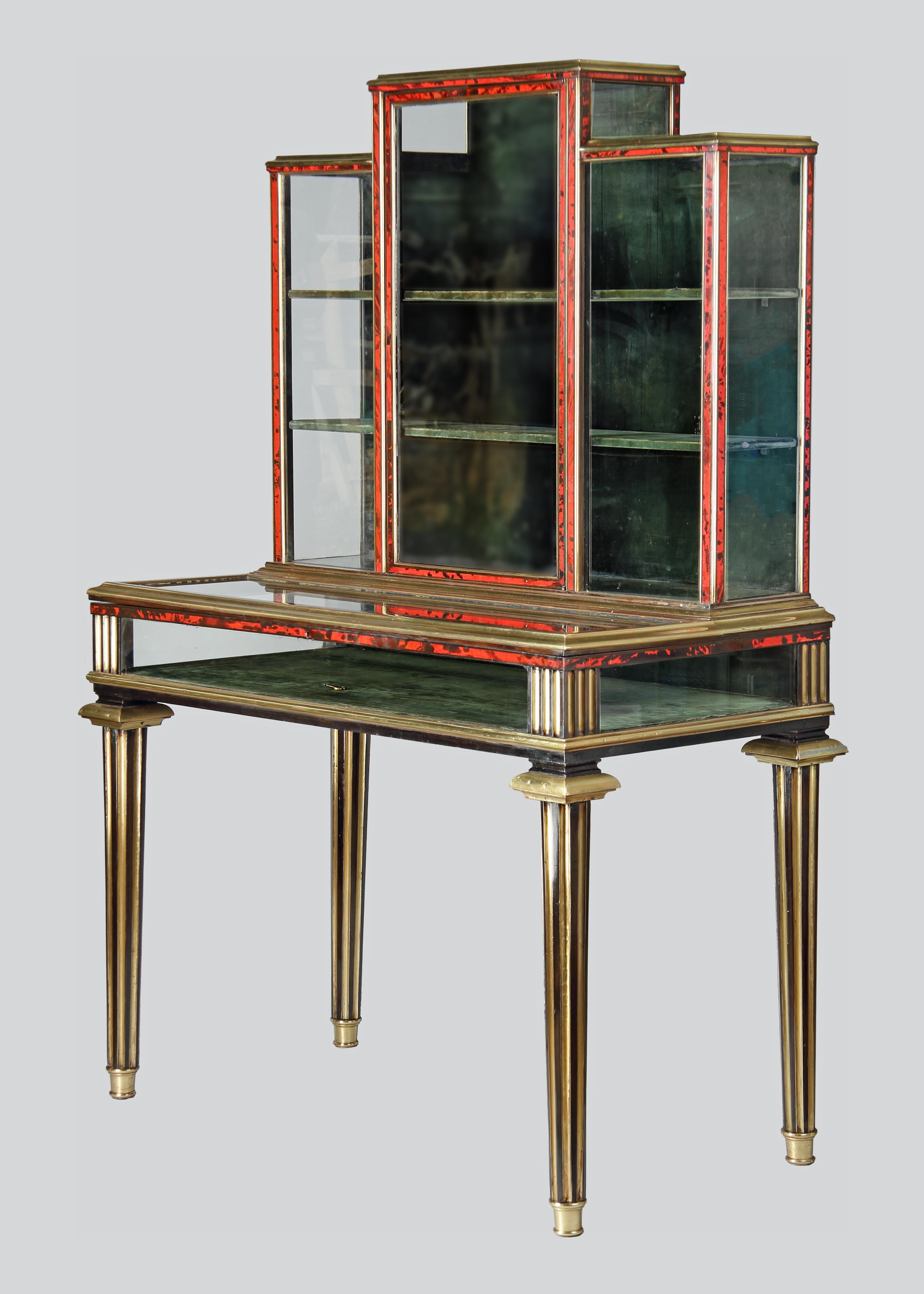 A Superb Pair of French Brass Mounted Tortoiseshell Veneered Collectors Cabinets in the Louis XVI Style 
Wood, Glass, Brass, Tortoiseshell, Horn, Velvet
France, Napoleon III 
Circa 1865 - 1870 

SIZE: 161cm high, 108cm wide, 58cm deep - 63⅓ ins