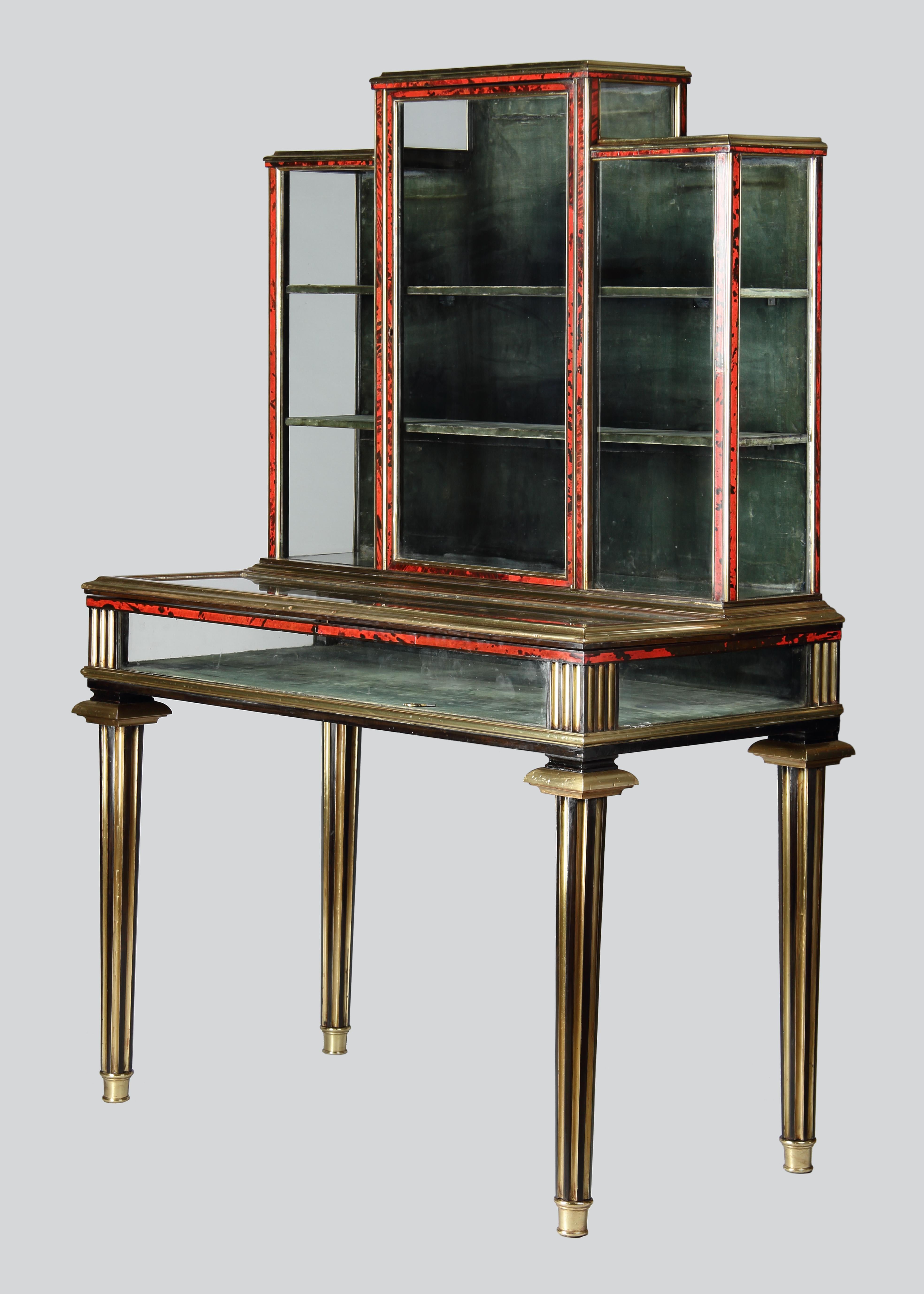 19th Century A Superb Pair of French Brass Mounted Tortoiseshell Veneered Collectors Cabinets For Sale