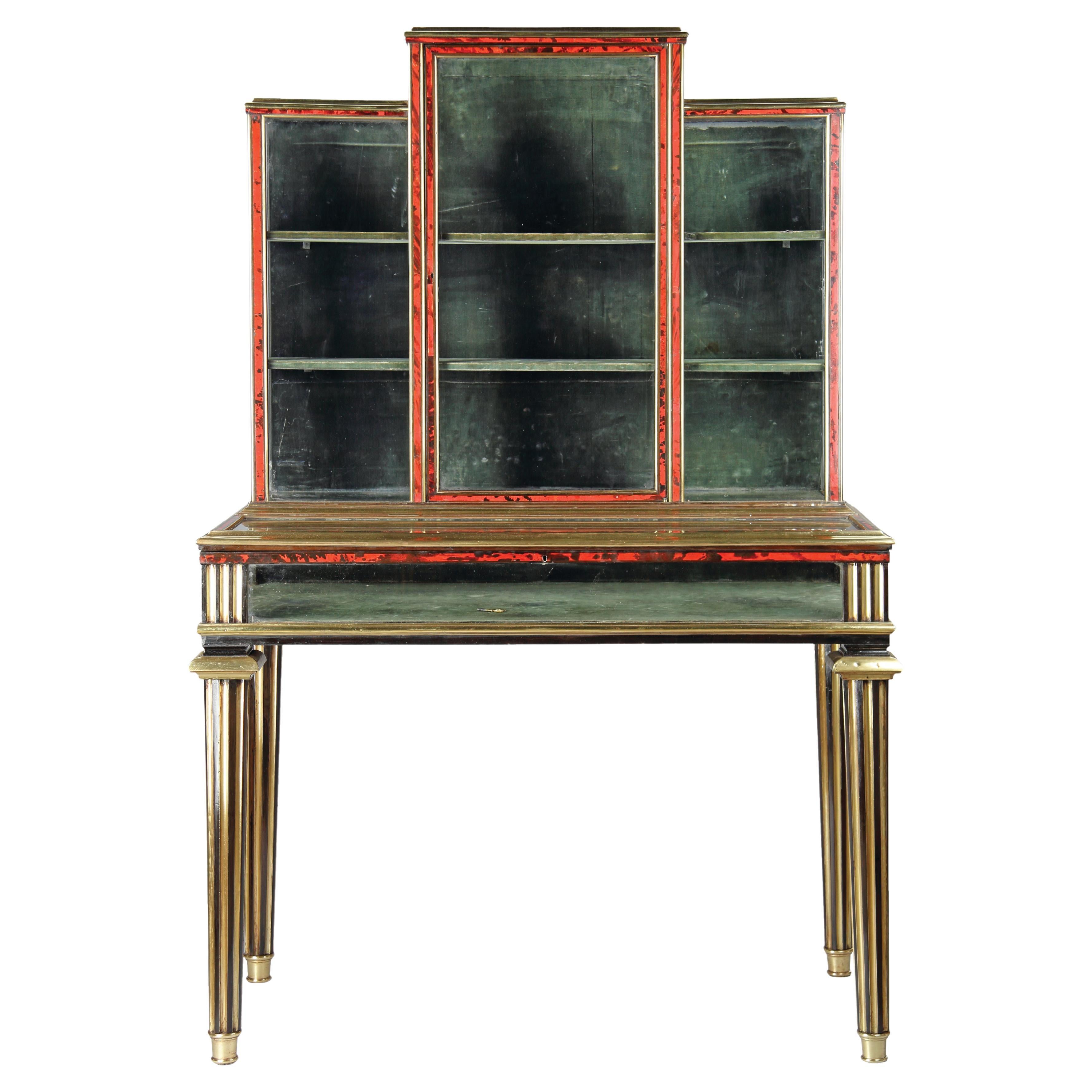 A Superb Pair of French Brass Mounted Tortoiseshell Veneered Collectors Cabinets For Sale
