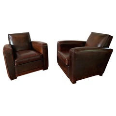 A Superb Pair of French Leather Club Chairs, Attributed to Jacques Adnet, C1950