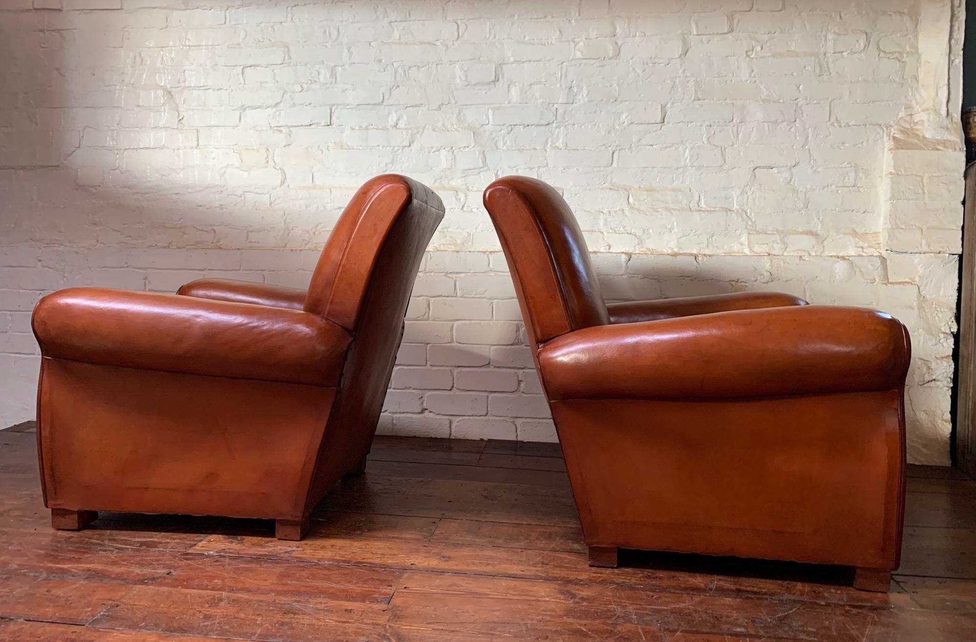 A Superb Pair of French, Leather Club Chairs, Havana Lounge Models Circa 1940's 3