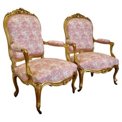 Superbe paire de chaises de salon Napoléon III en vermeil