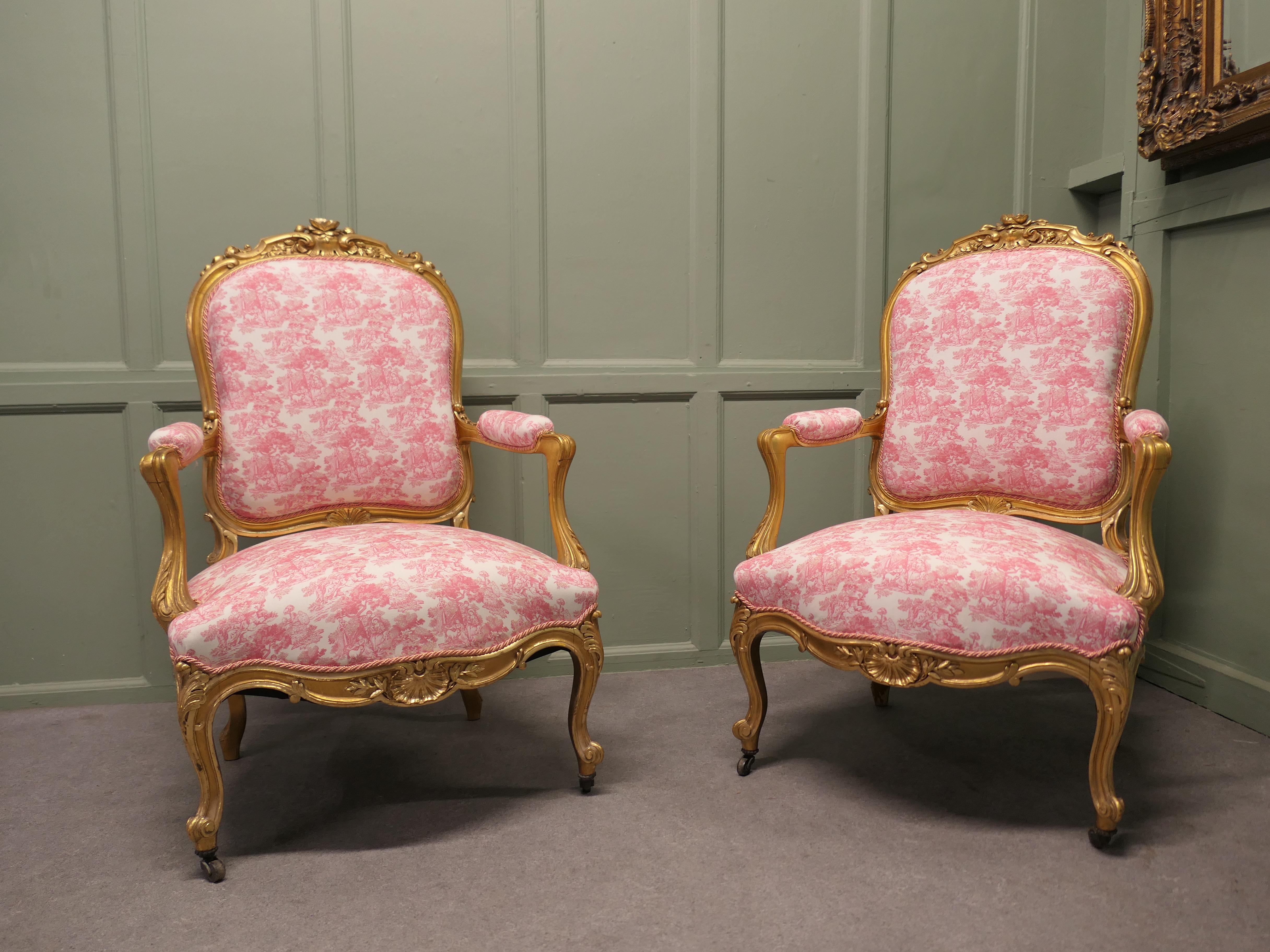A Superb Pair of French Napoleon III Gilt Salon Chairs For Sale at 1stDibs