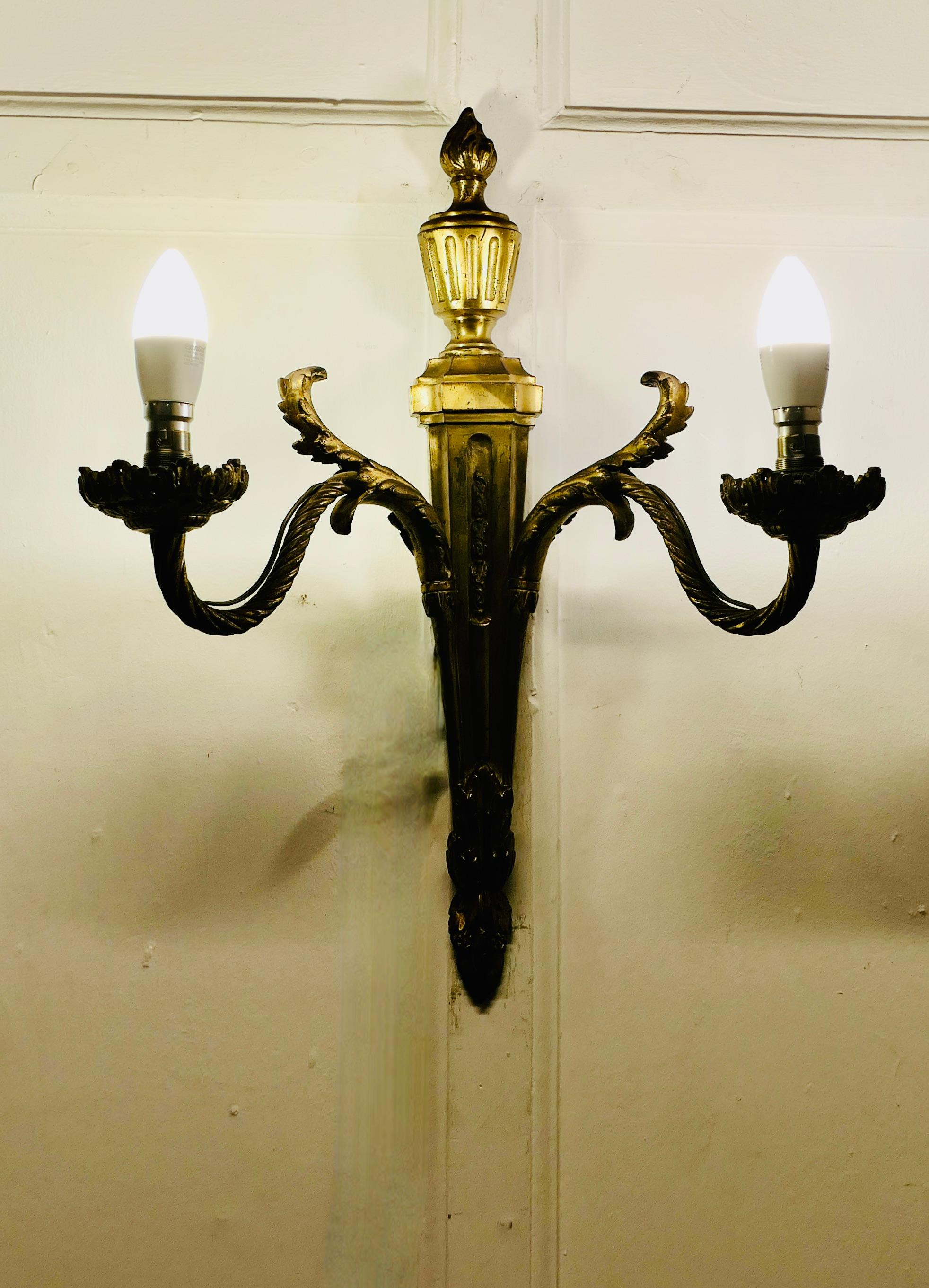 French Provincial A Superb pair of French Neo Classical Large Brass Wall Lights    For Sale